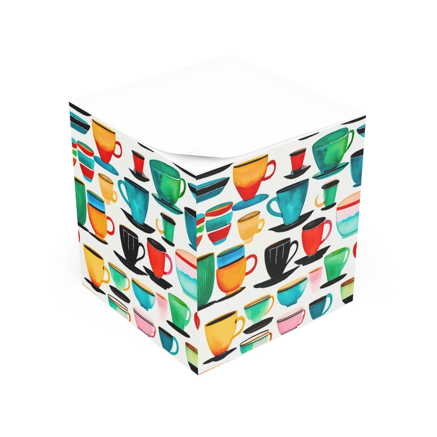 Coffee Cups Midcentury Modern Kitchen Desk Paper Note Cube