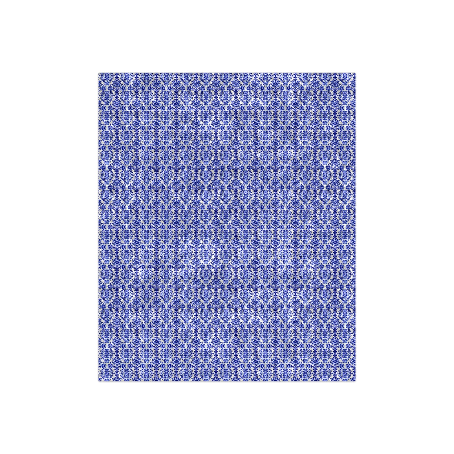 Portuguese Blue and White Tile Pattern Designer Global Collection Warm Cozy Lounge Shimmer Crushed Velvet Blanket