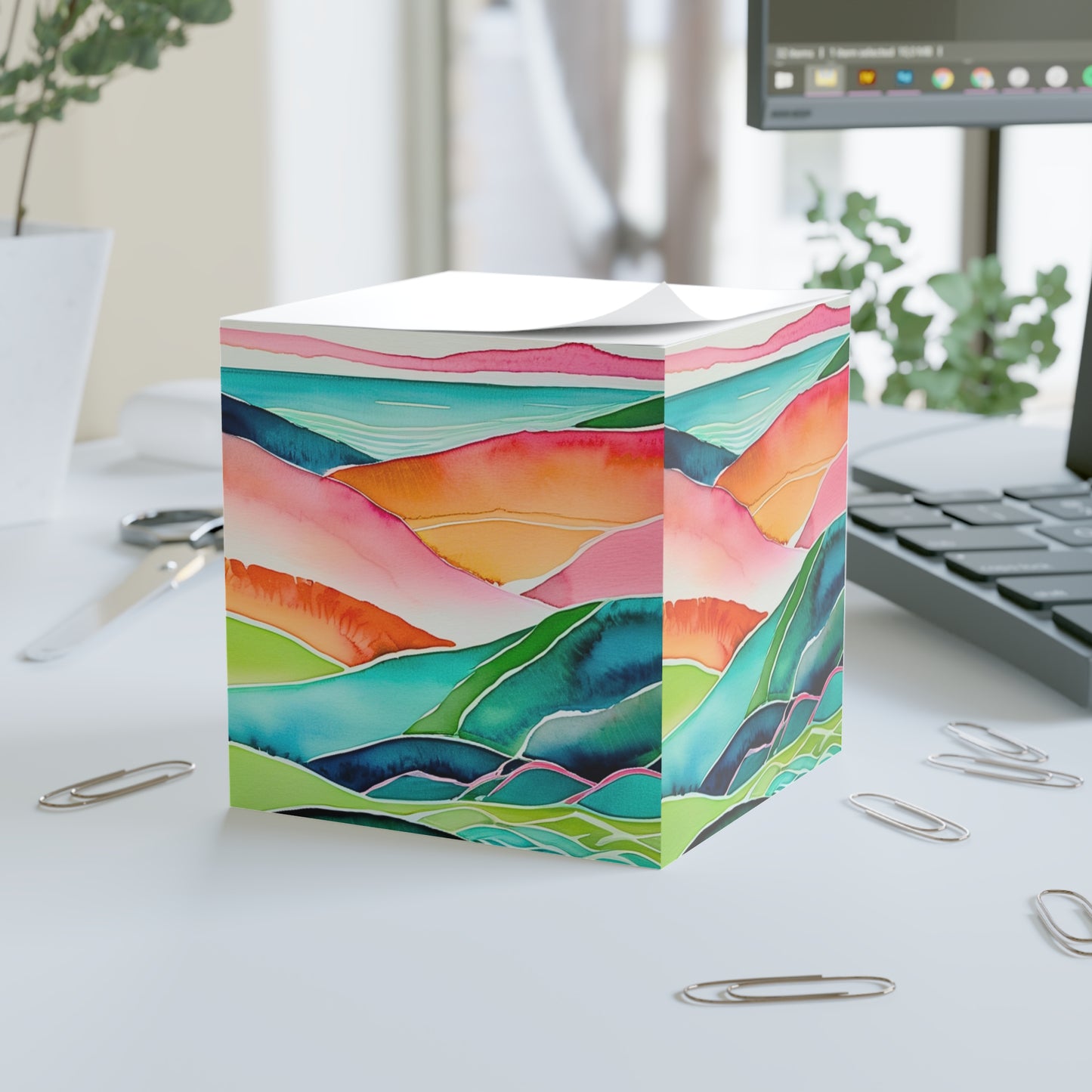 Sunset Sea Meditations Watercolor Landscape Paper Note Cube