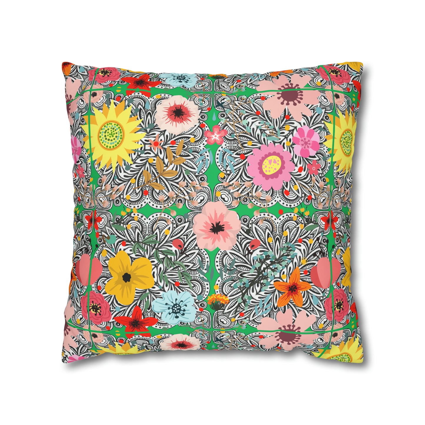 Prairie Cactus Flower Multi Southwestern Desert Flowers Decorative Spun Polyester Pillow Cover