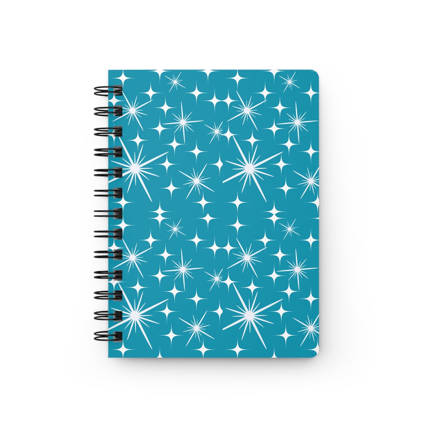 Midcentury Modern Stars Pattern Teal Writing Sketch Inspiration Spiral Bound Journal
