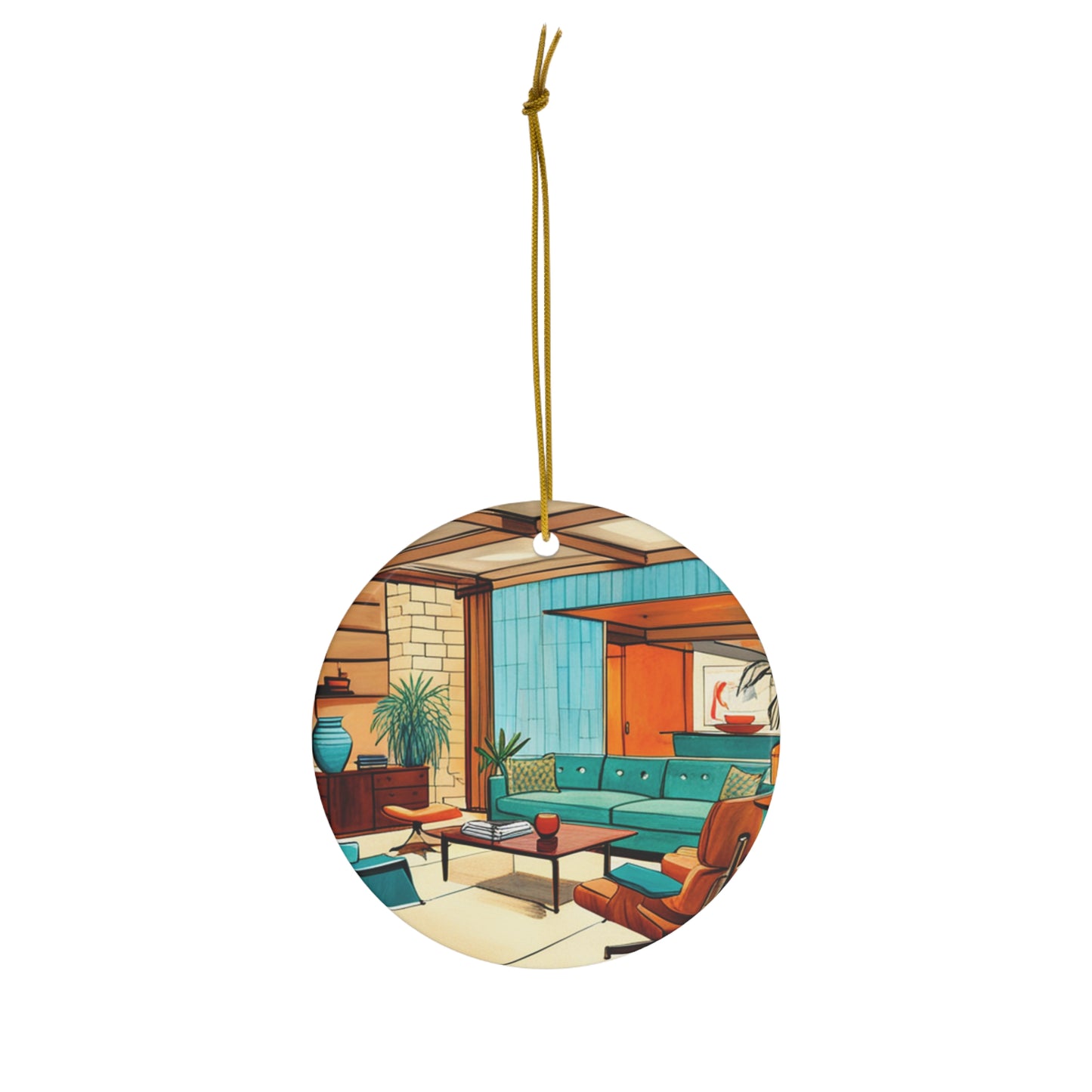 Midcentury Modern Architect Interior Designer Rendering Natural Stone Eames Ornament Ceramic Ornament