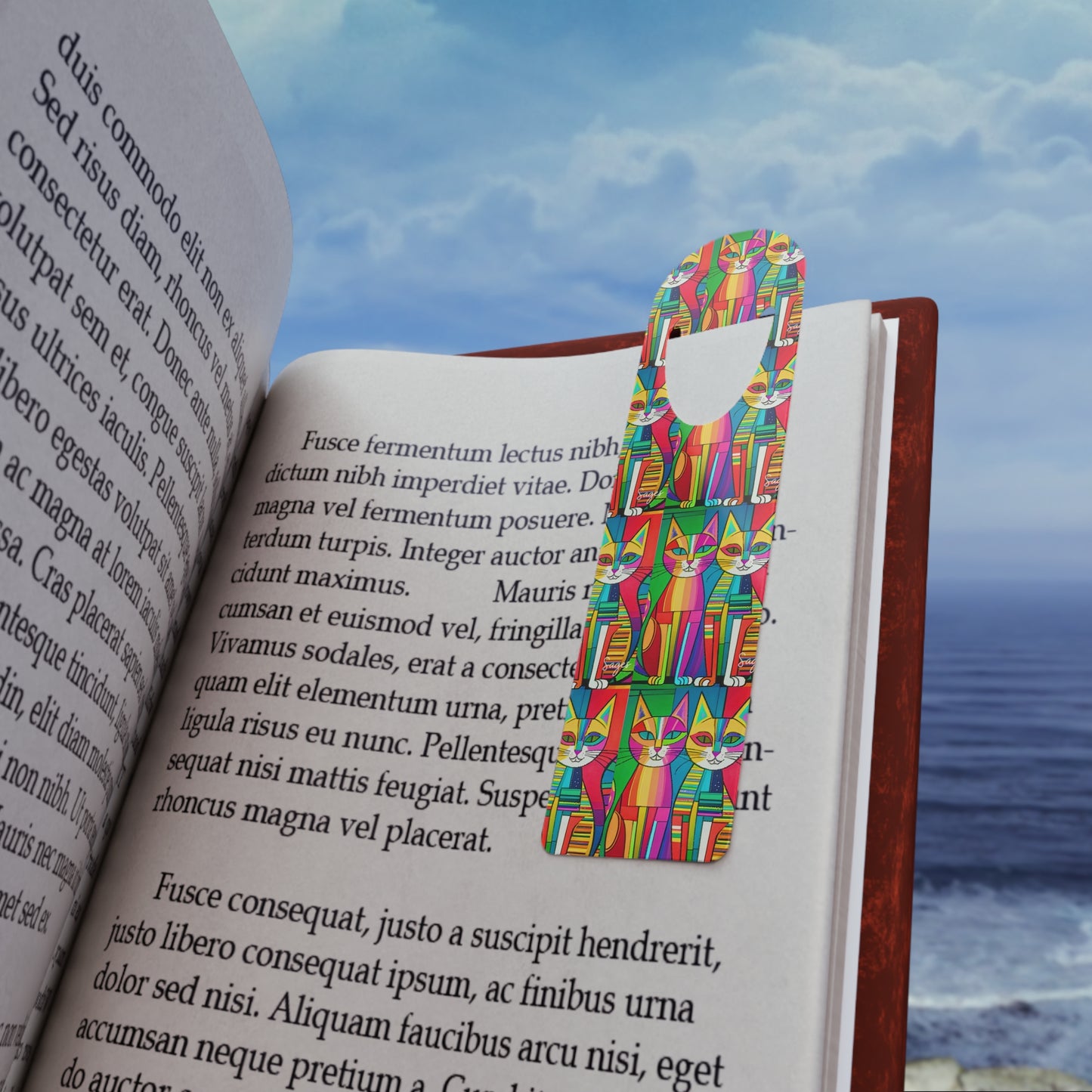 Cubist Cat Neon Midcentury Modern Bookmark