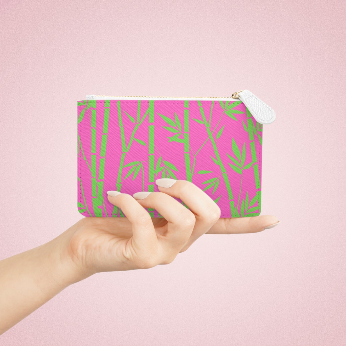 Bamboo Zen Meditation Garden Hot Pink Lime Green Lipstick Errands Accessories Mini Pouch Clutch Bag