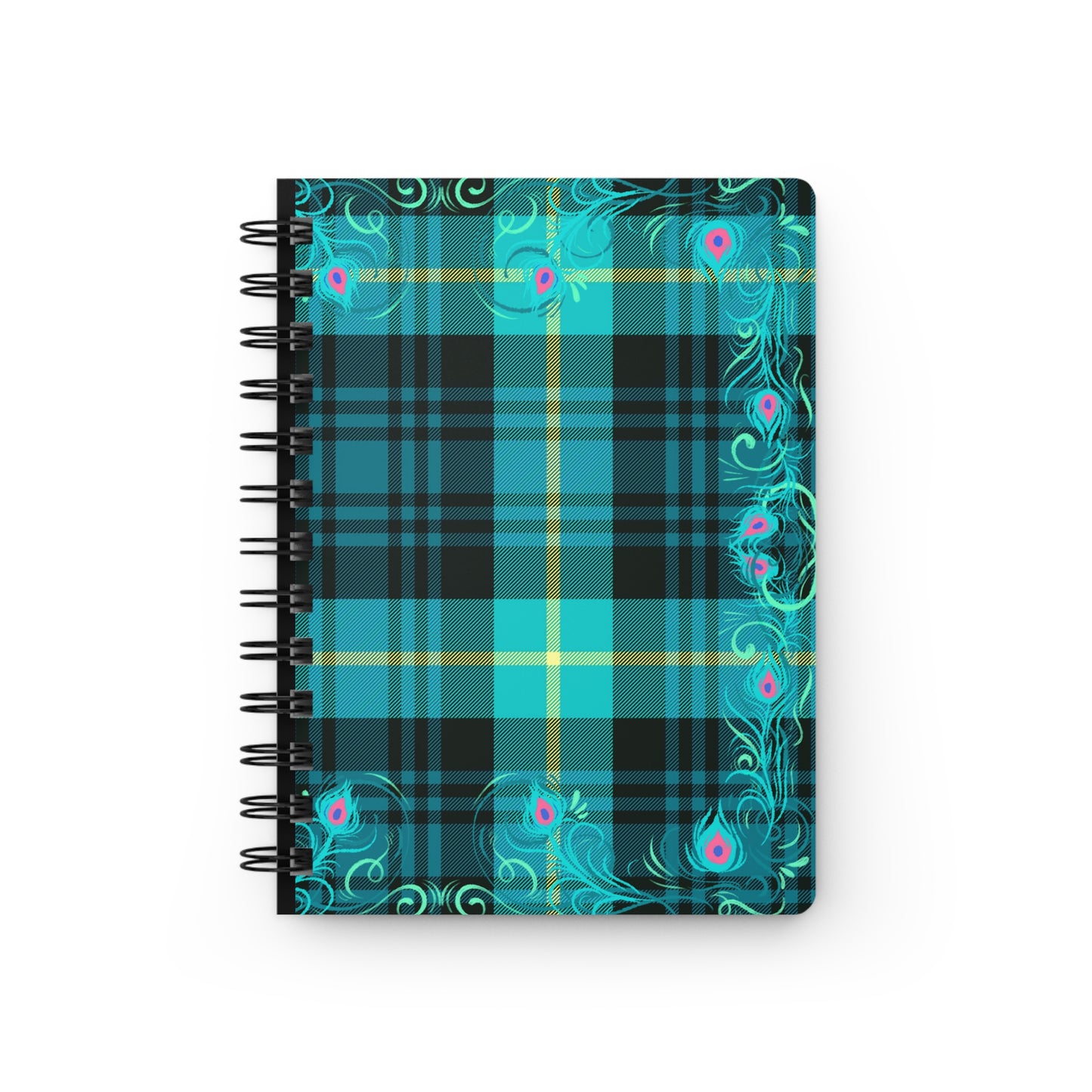 Tartan Plaid Peacock Feather Writing Sketch Inspiration Spiral Bound Journal