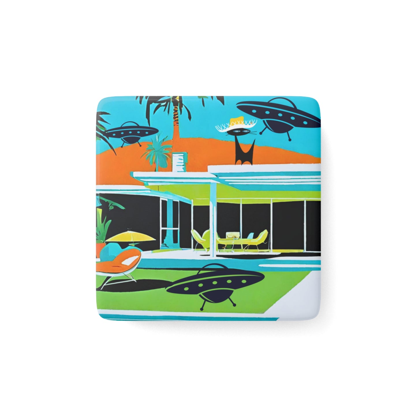 Palm Springs Desert Midcentury Modern Porcelain Magnet, Square