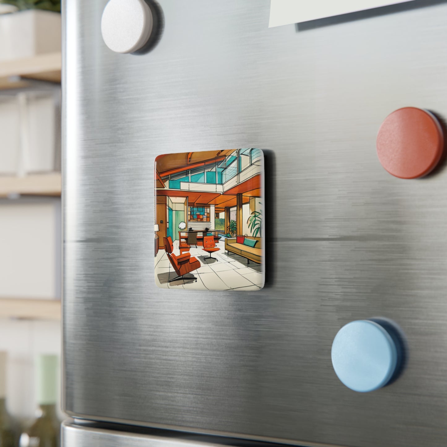 Atrium Sunroom Midcentury Modern Porcelain Magnet, Square