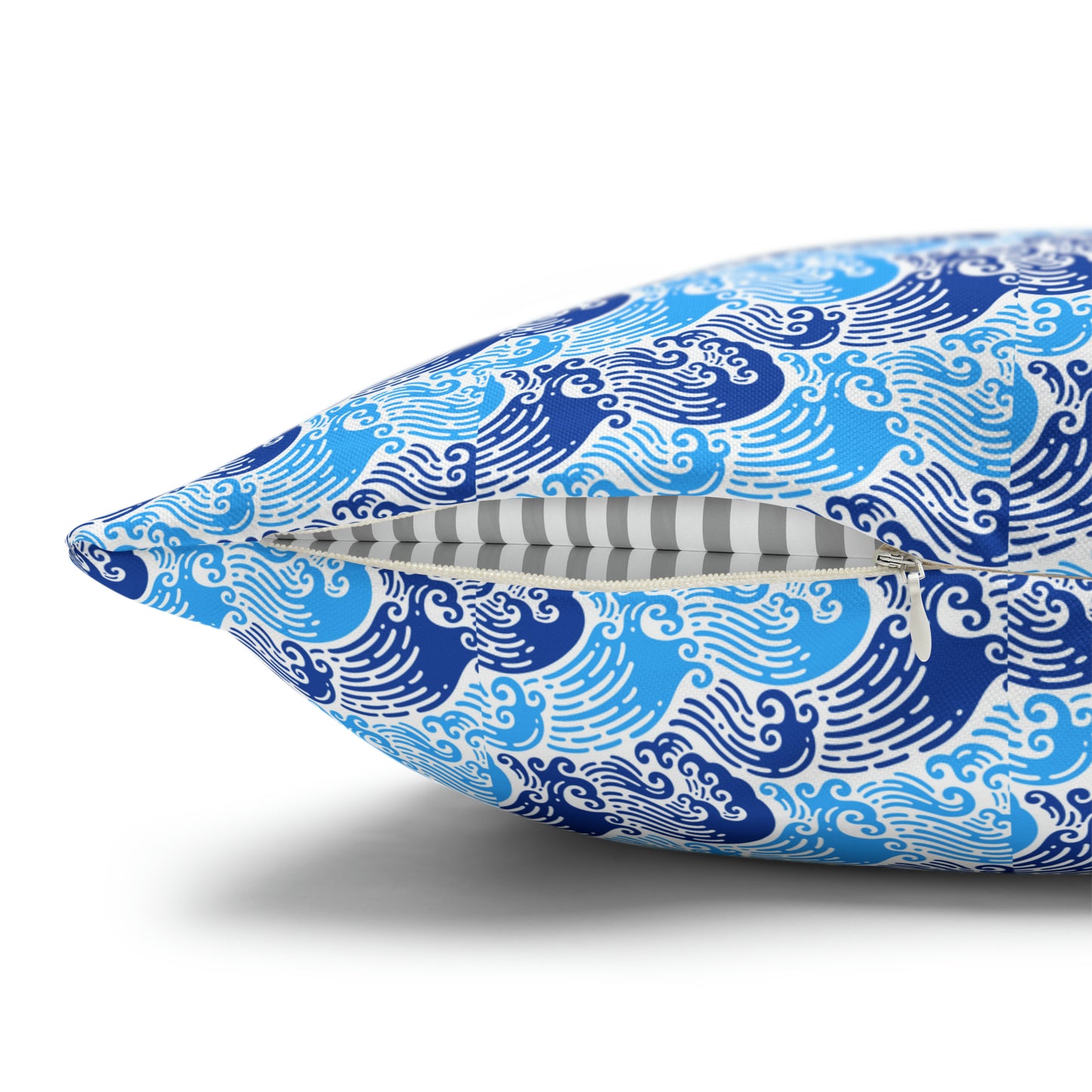 Ming Dynasty Waves Blue and White Chinese Woodblock Print Spun Polyester Pillow Cover