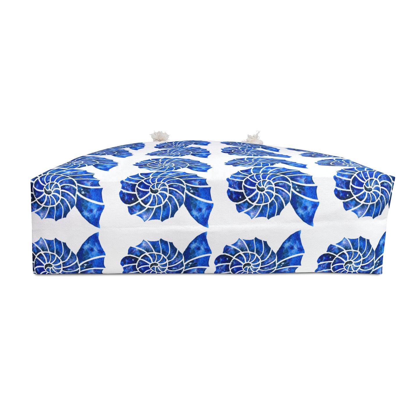 Blue and White Nautilus Shell Ocean Coastal Pattern Decorative Travel Shopper Market Beach Weekender Bag