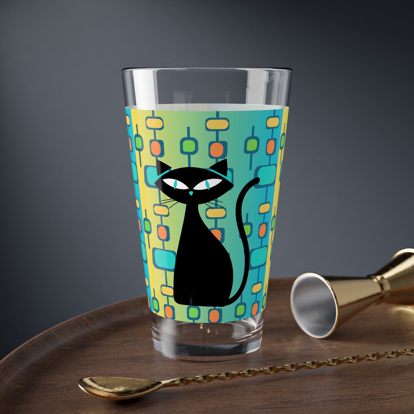 Atomic Cat Midcentury Modern Cocktail Party Beverage Entertaining Mixing Glass, 16oz