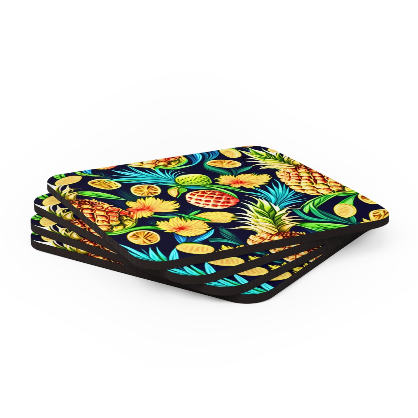 Pineapple Salad Midcentury Modern Kitsch Cocktail Party Beverage Entertaining Corkwood Coaster Set