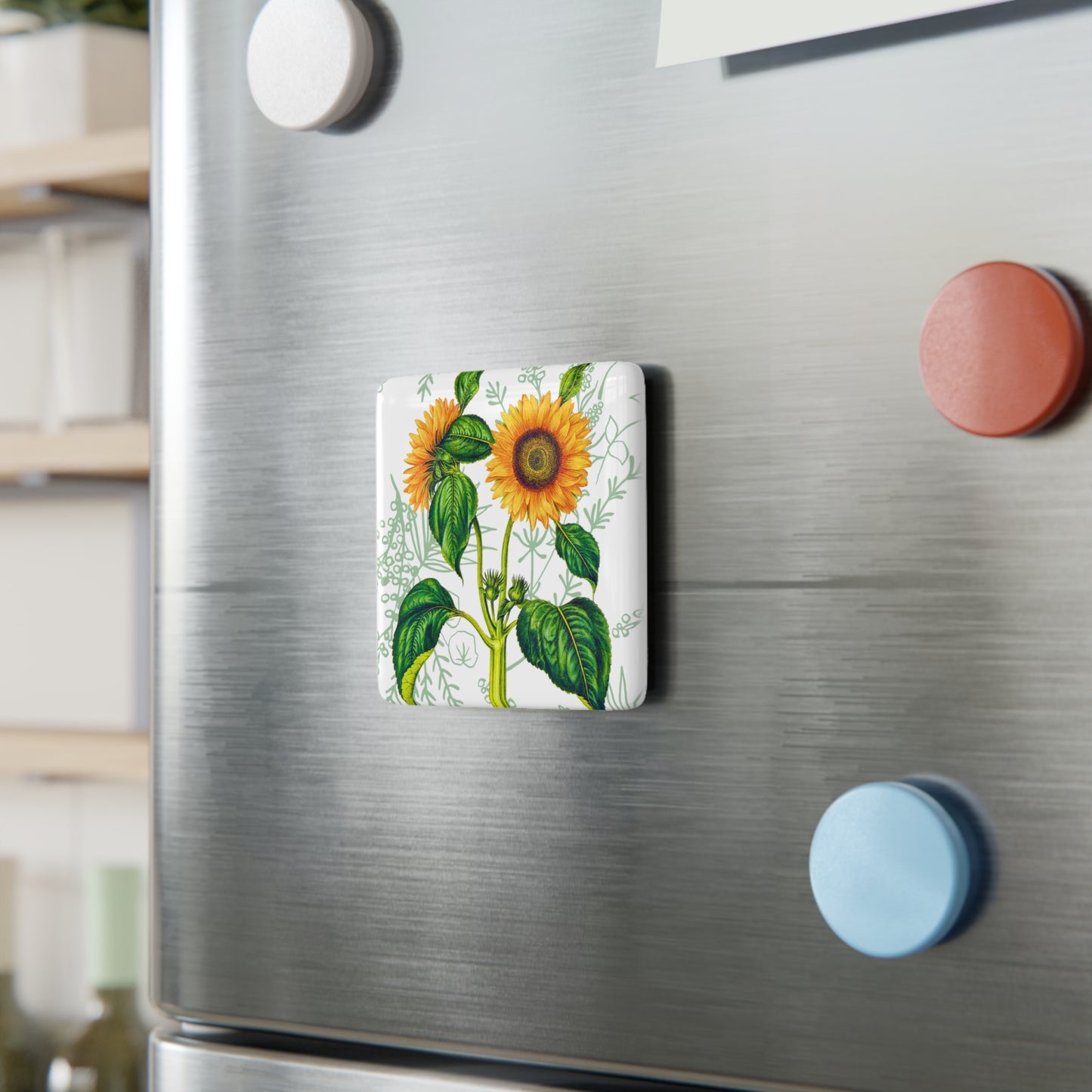 Summer Sunflower Botanical Porcelain Magnet, Square