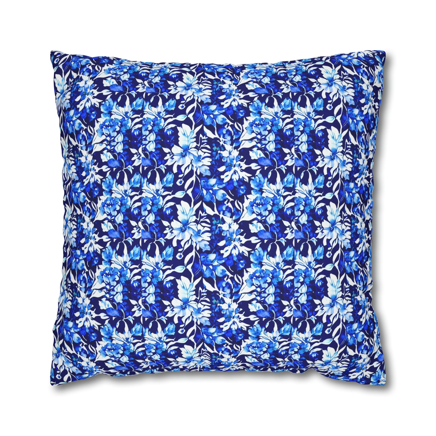 Blue Watercolor Dreams Flowers Decorative Spun Polyester Pillow Cover