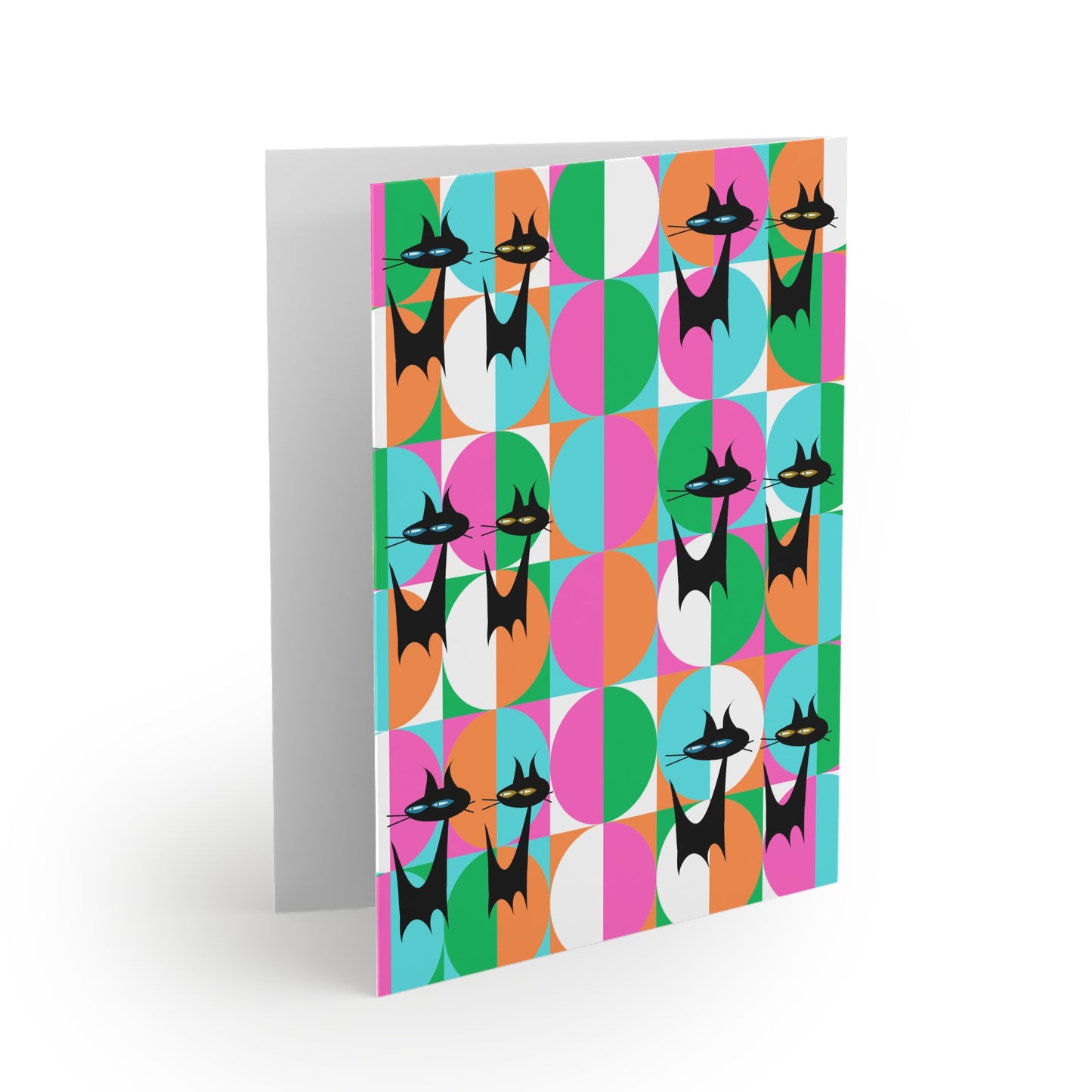 Mod Cats Midcentury Modern Atomic Black Cats 1960s Note Cards (8 pcs)
