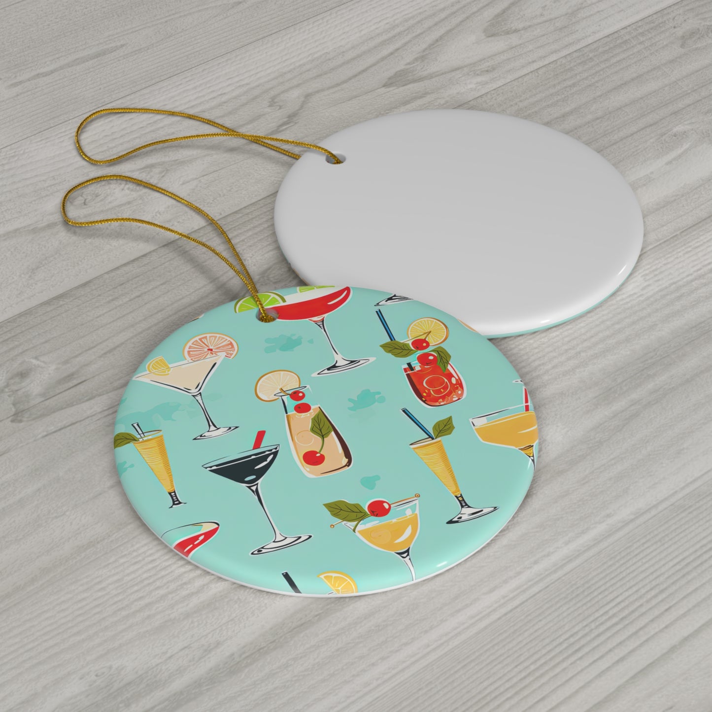 Summertime Cocktail Recipes Book Midcentury Modern Pattern Ceramic Ornament