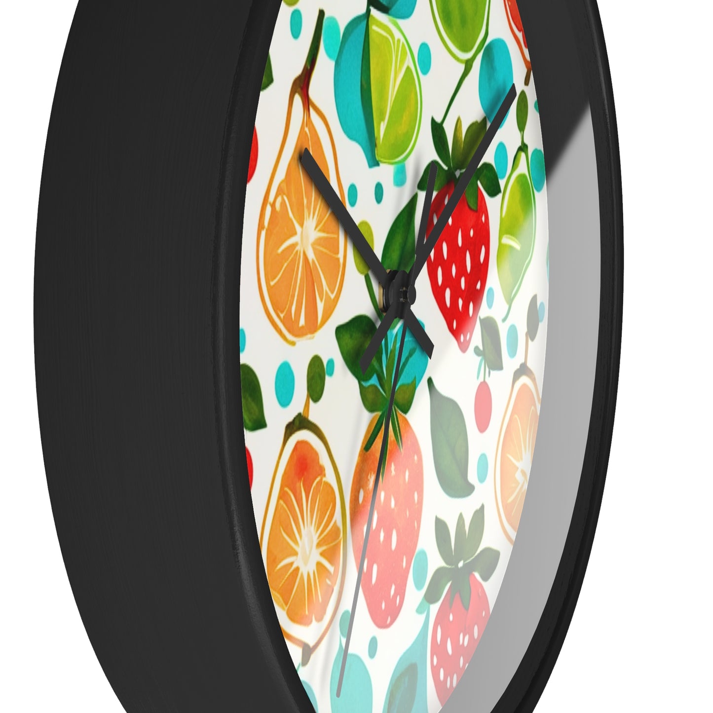 Summer Fruit Garden Midcentury Modern Illustration Water Strawberries Limes Oranges Plums Wall Clock