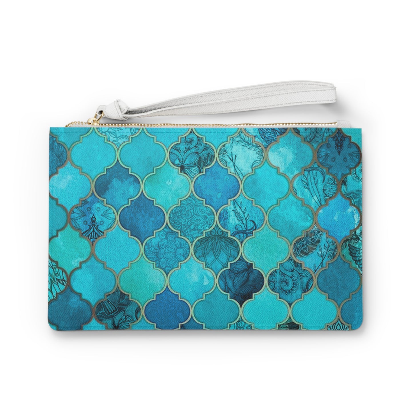 Teal and Turquoise Arabesque Tile Marrakech Moroccan Errands Evening Pouch Clutch Bag