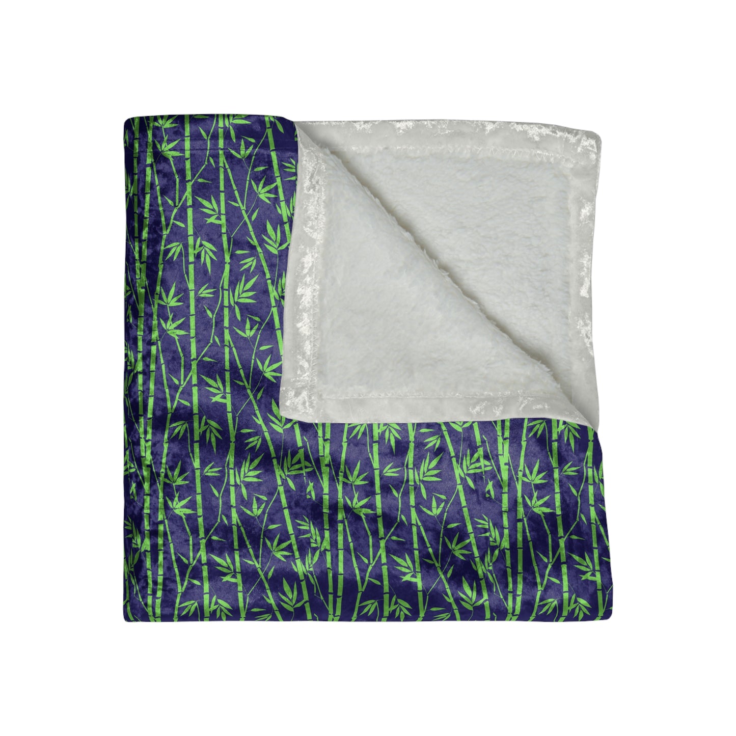 Bamboo Zen Meditation Garden Midnight Blue/Black Decorative Warm Cozy Lounge Shimmer Crushed Velvet Blanket