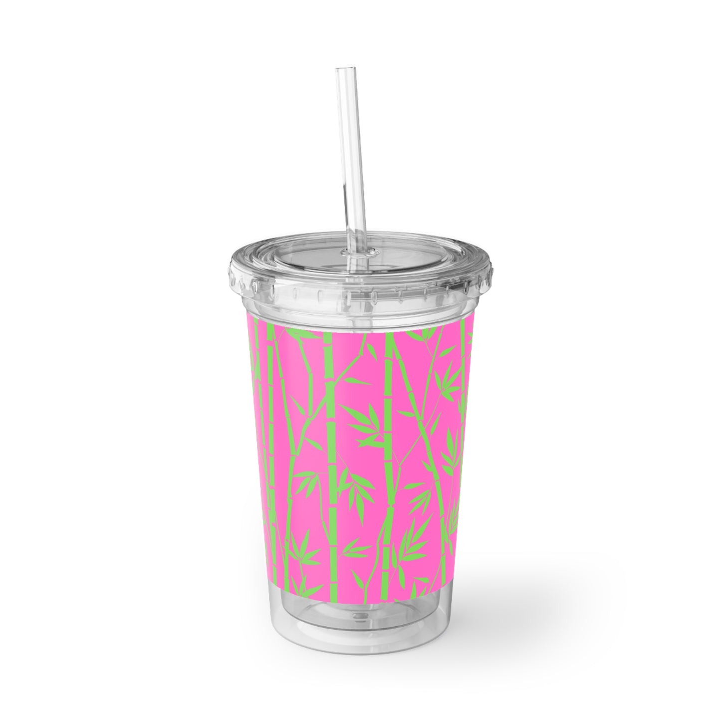 Bamboo Zen Meditation Garden Hot Pink Lime Green Decorative Beverage Travel Suave Acrylic Cup