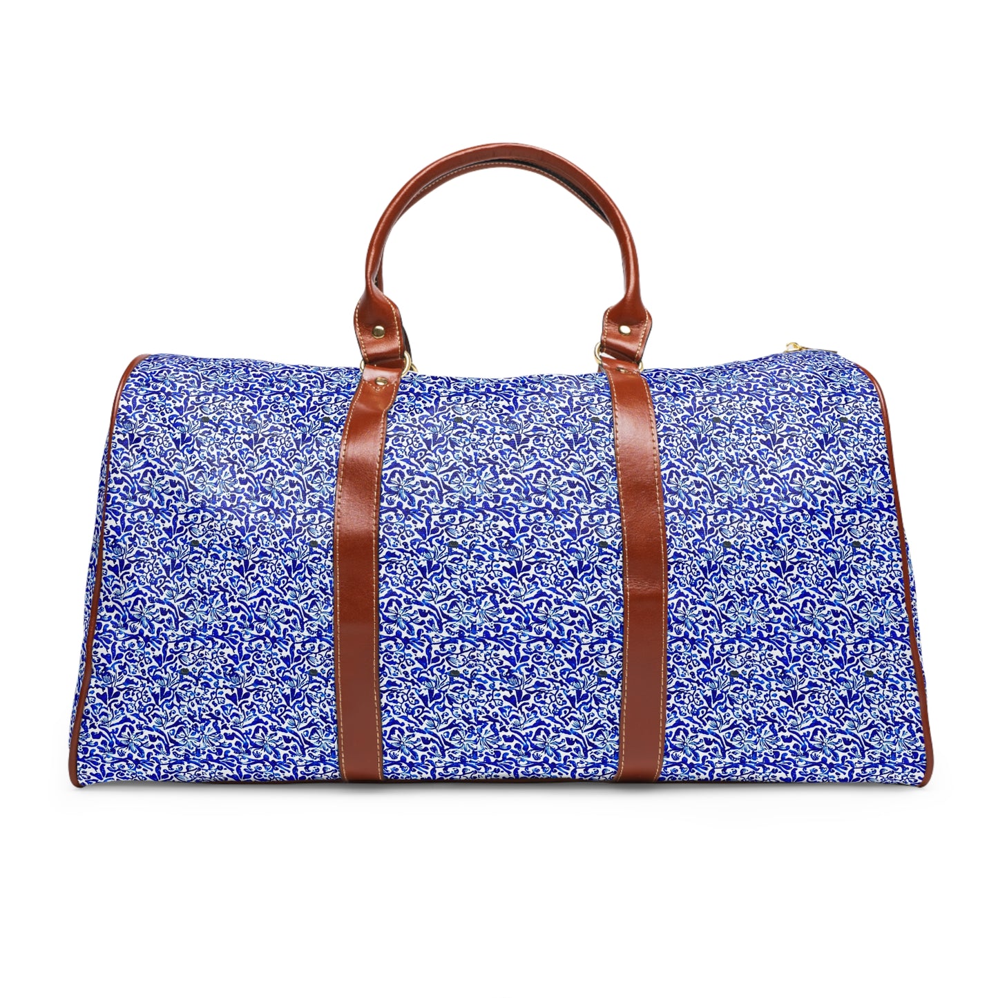 Blue Caribbean Sea Tile Cobalt Blue and White Coastal Waterproof Travel Bag