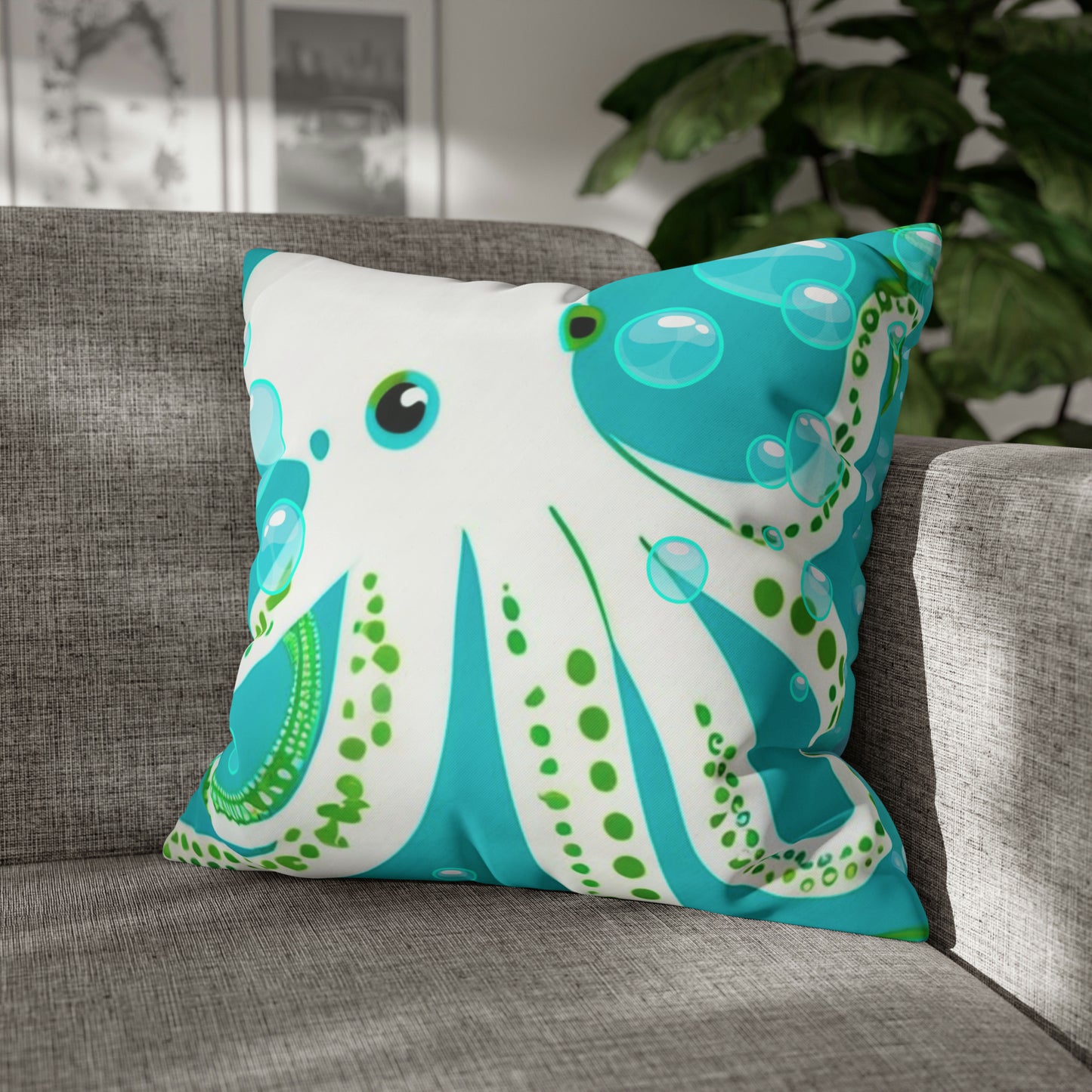 Aqua Octopus Bubbles Children's Room Decorative Square Poly Canvas Pillowcase