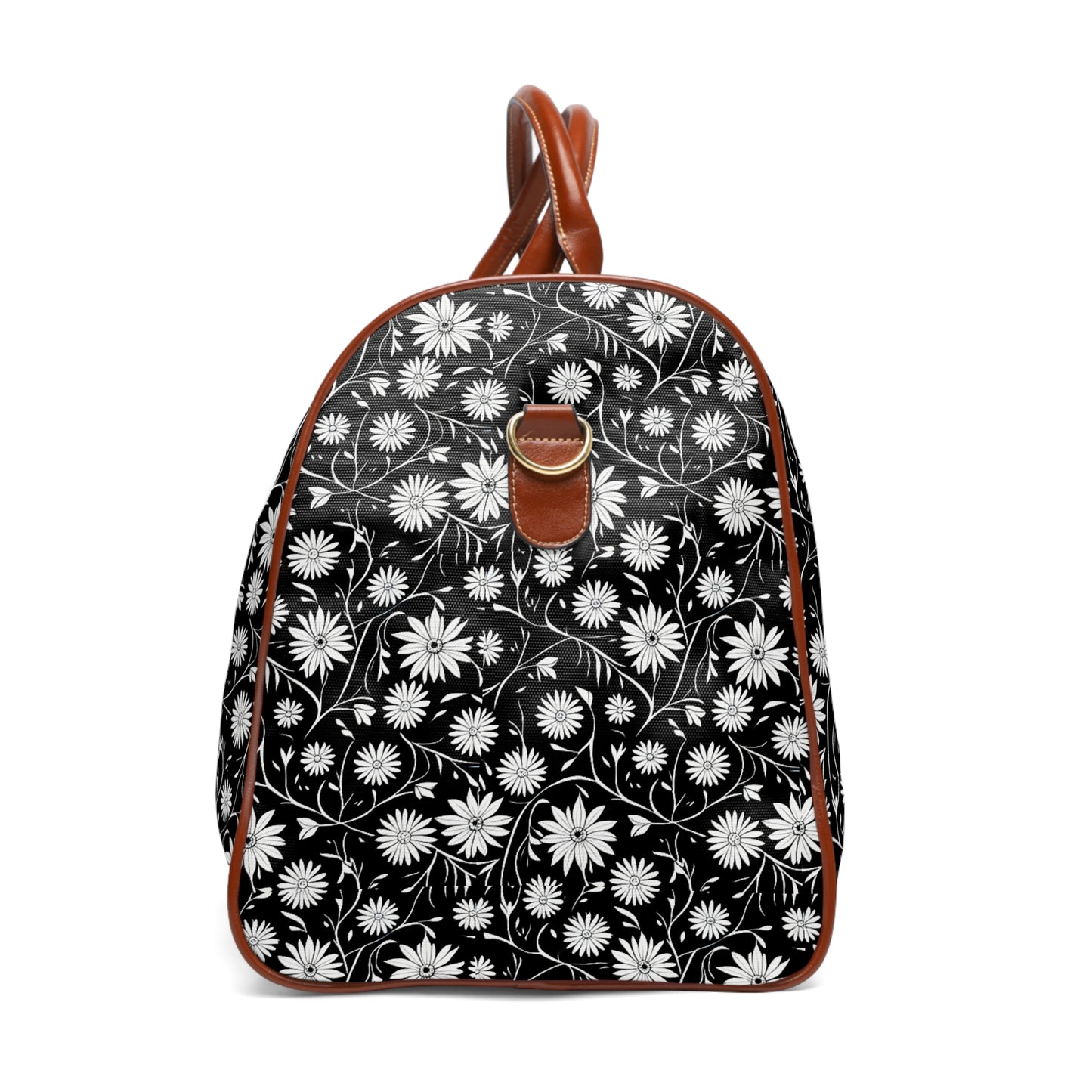 Field of Scandinavian Black and White Daisies 1970s Floral Pattern Waterproof Travel Bag