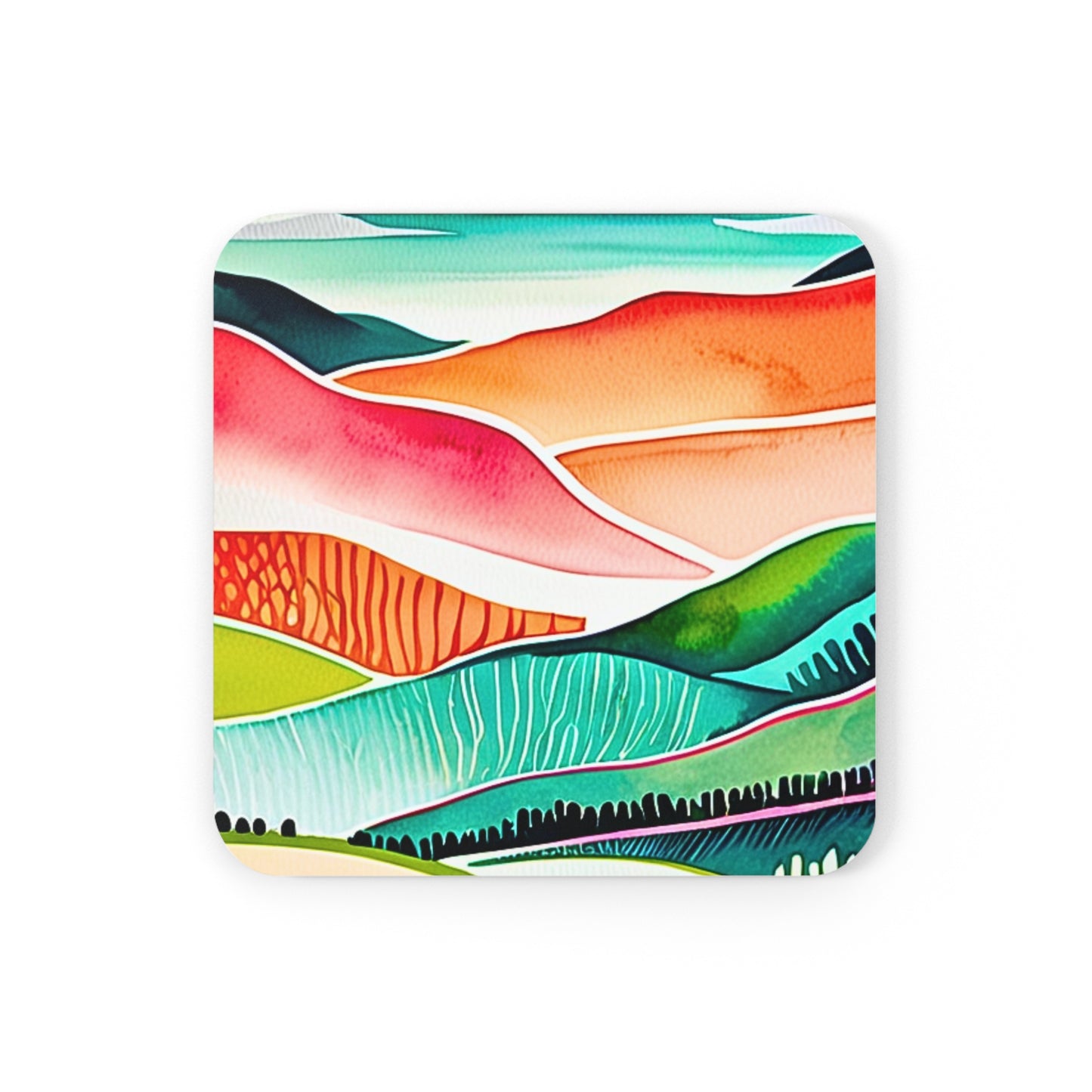 Sunset Sea Coastal Evening Watercolor Abstract Landscape Cocktail Party Beverage Entertaining Corkwood Coaster Set