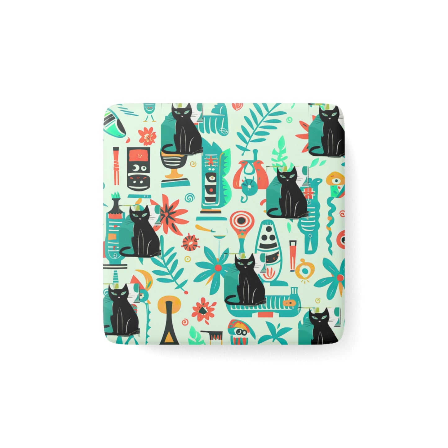 Kitty Flora and Fauna Midcentury Modern Porcelain Magnet, Square