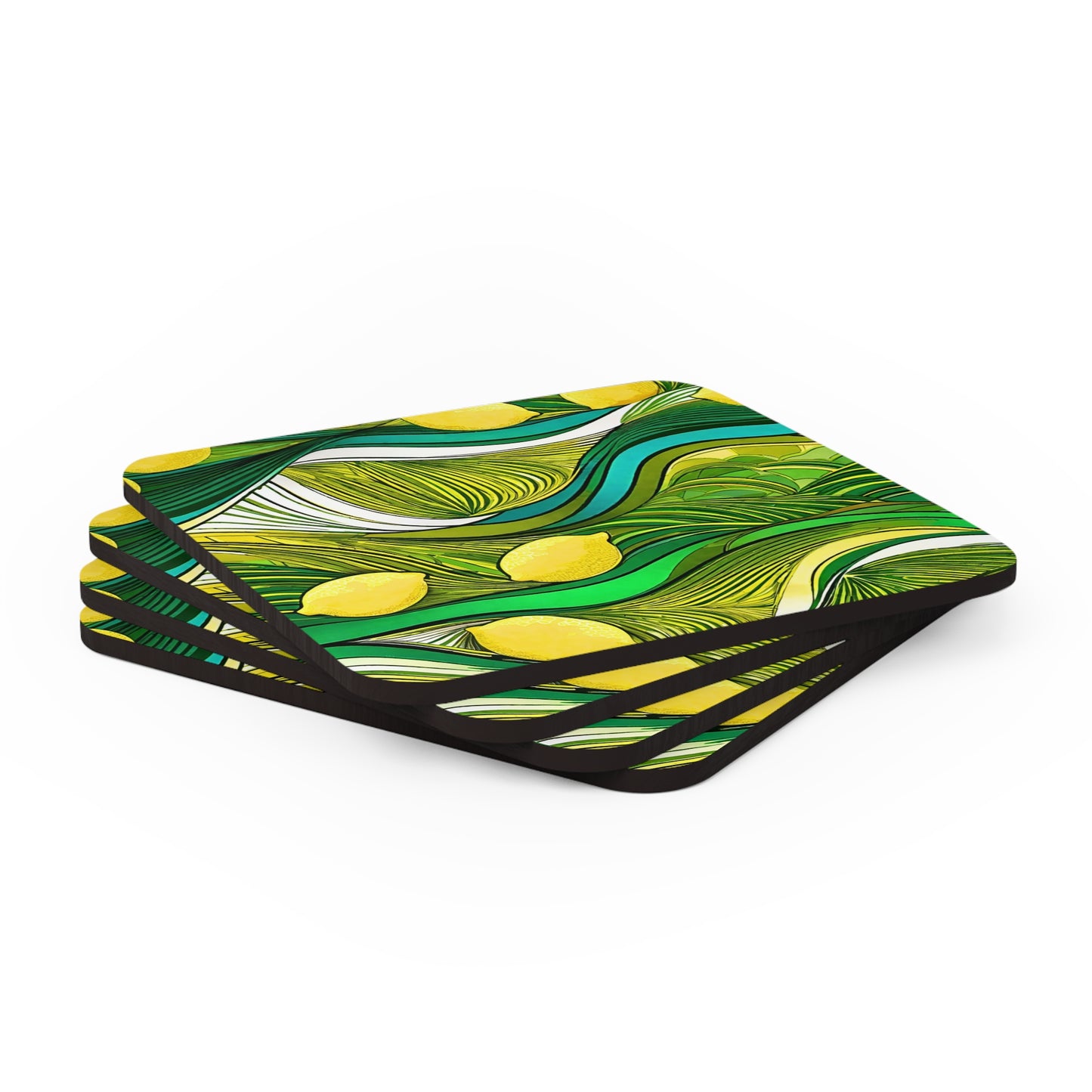 Modern Lemon Waves Beverage Cocktail Party Beverage Entertaining Corkwood Coaster Set