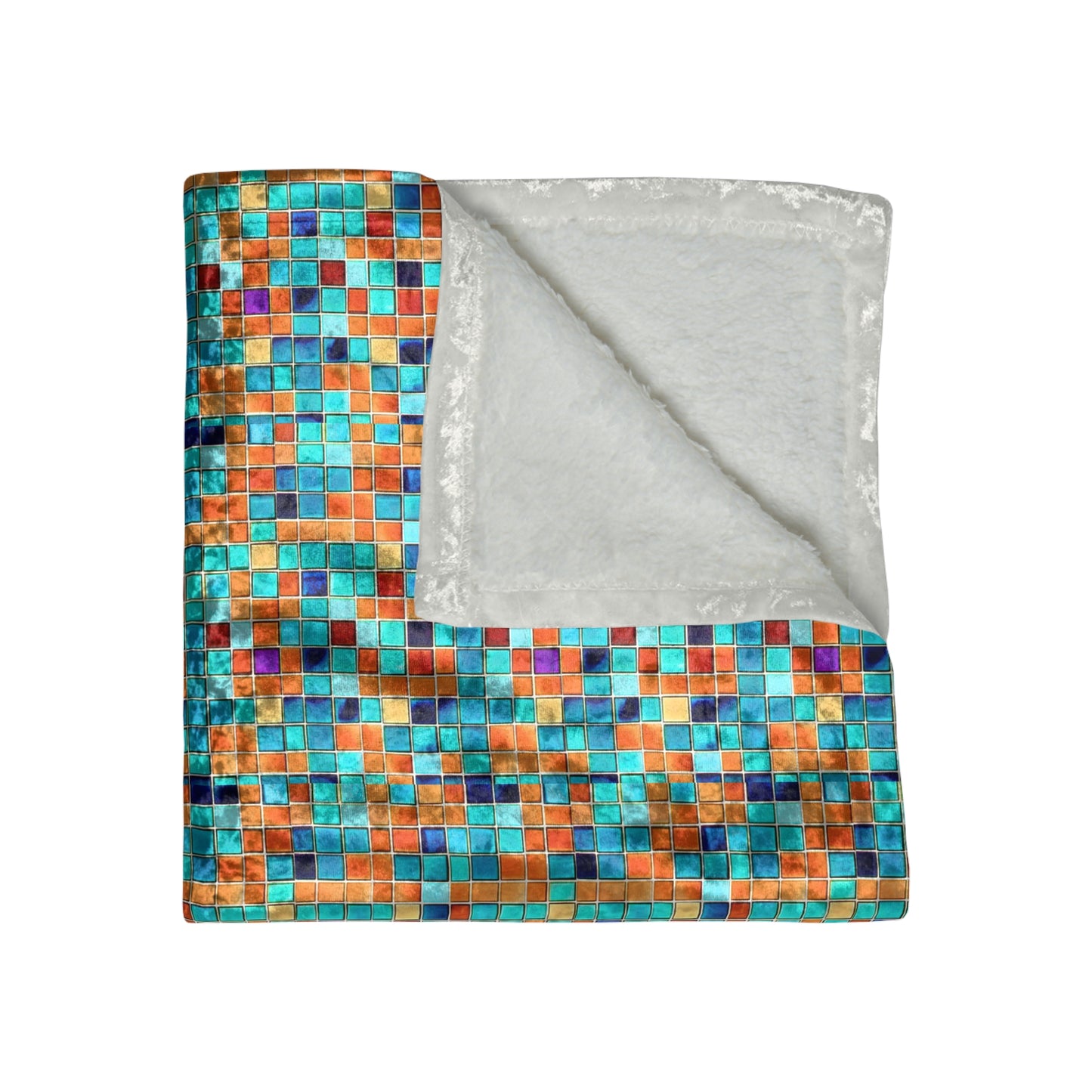 Fall Mosaic Tile Multi Colored Pattern Warm Cozy Lounge Shimmer Crushed Velvet Blanket