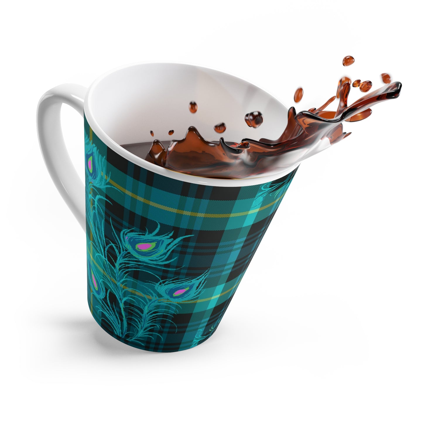 Plaid Peacock Feather Coffee Chia Tea Cappuccino Hot Beverage Latte Mug