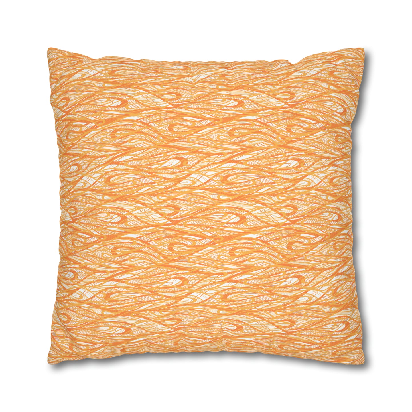 Wave Vibrations Orange Tangerine Modern Coastal Pattern Decorative Spun Polyester Pillow Cover