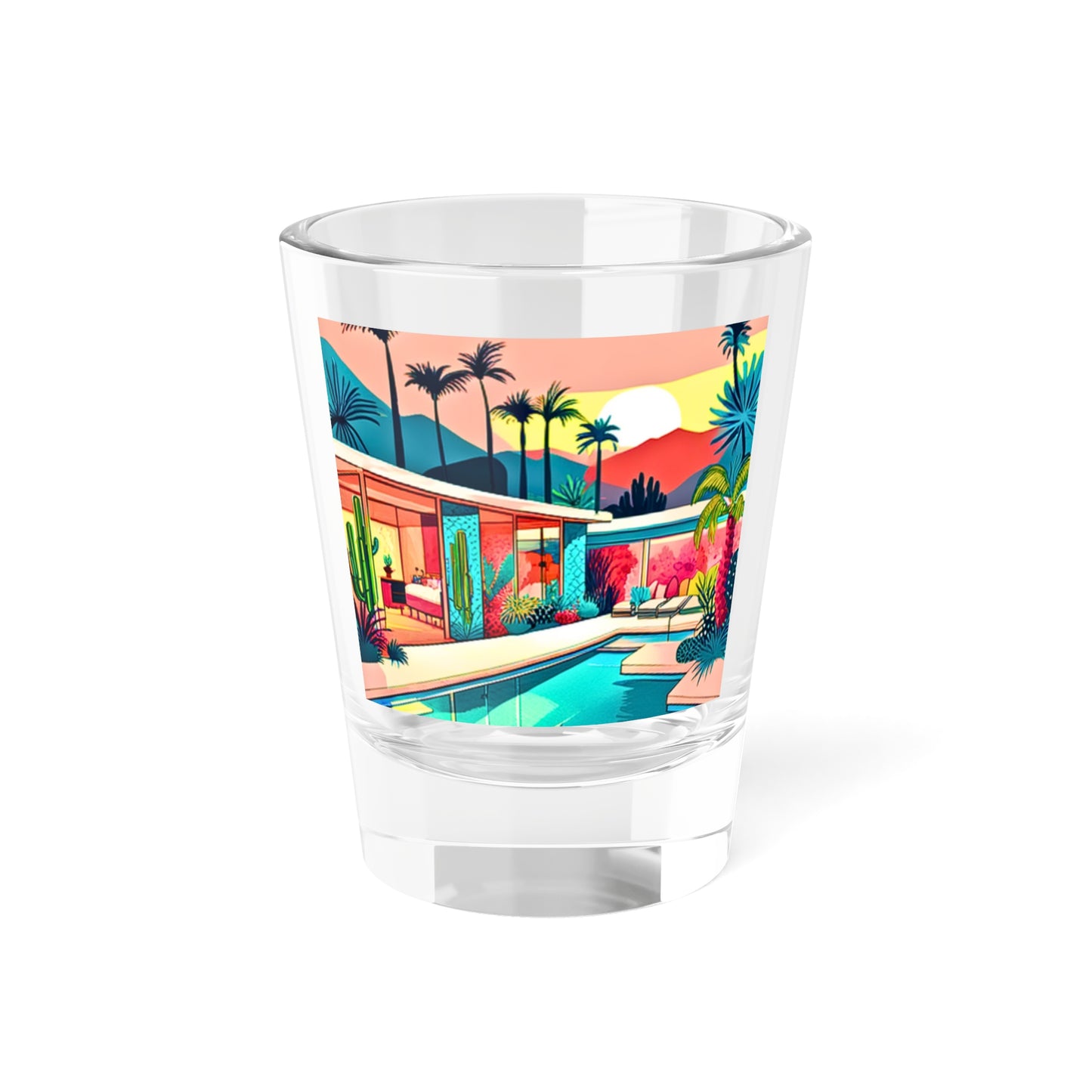 Palm Springs Patio Darling Cocktails Poolside Desert Palm Trees Cactus Midcentury Modern Shot Glass, 1.5oz
