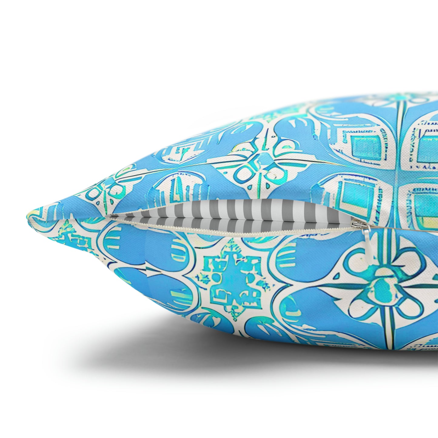 Greek Villa Tile Pattern Travel Island Turquoise Decorative Spun Polyester Pillowcase