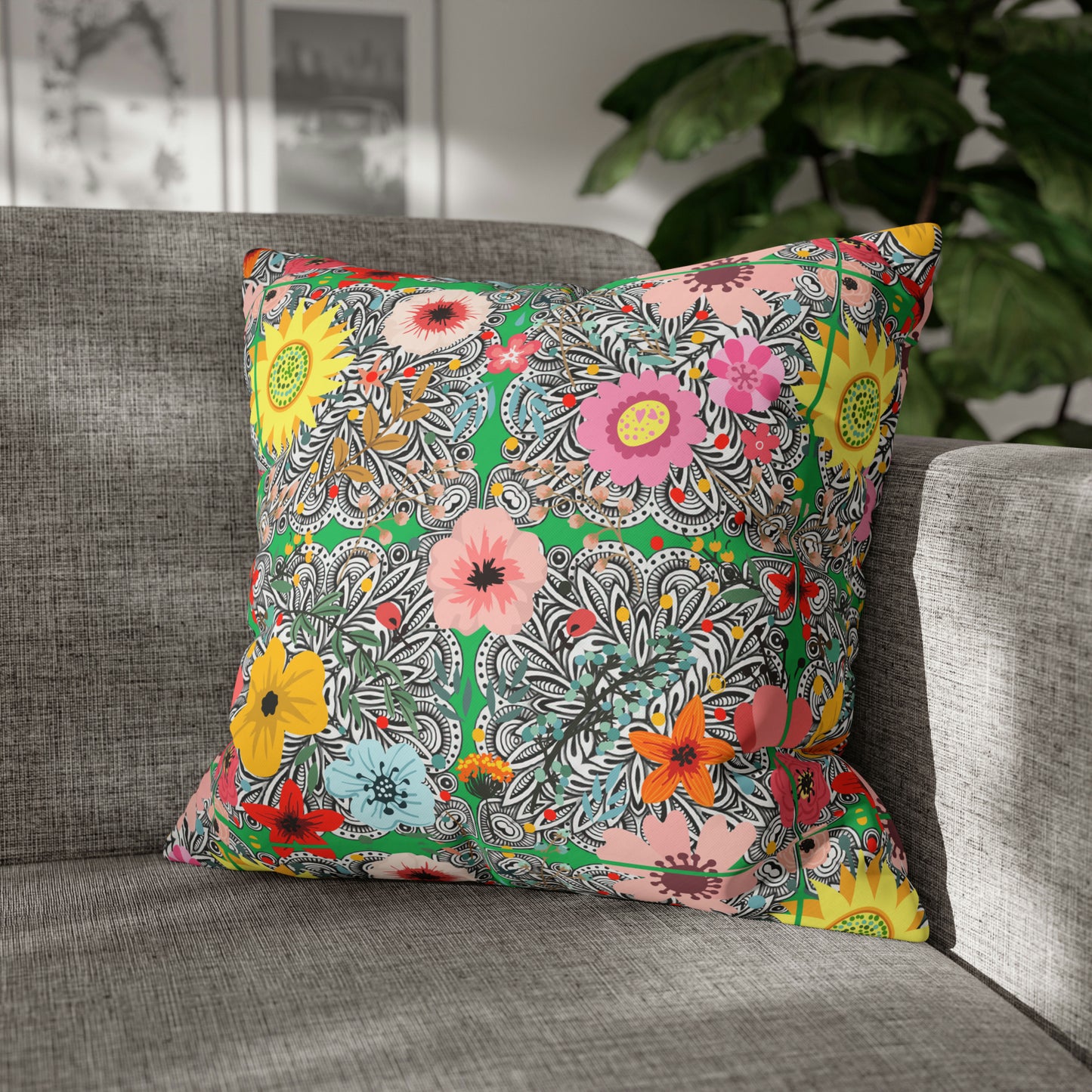 Prairie Cactus Flower Multi Southwestern Desert Flowers Decorative Spun Polyester Pillow Cover