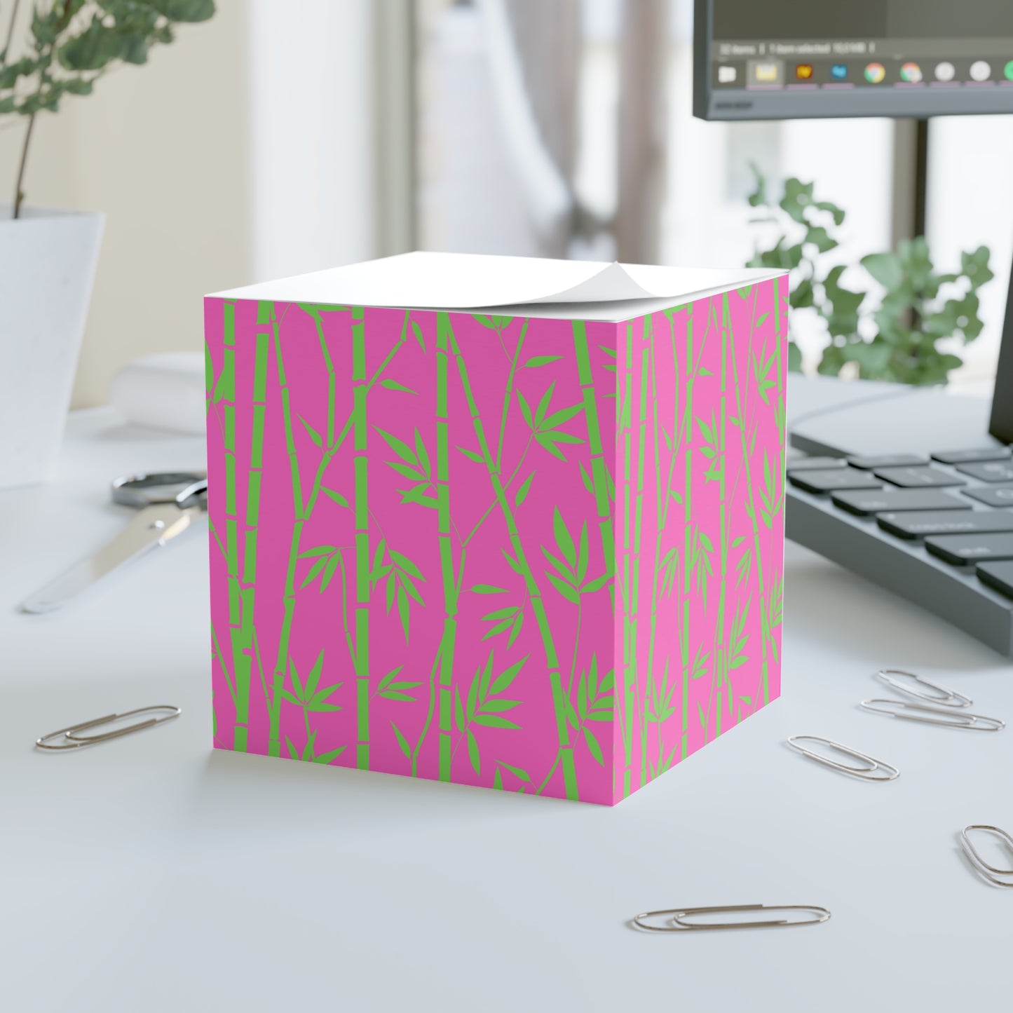 Bamboo Zen Meditation Garden Hot Pink Lime Green Decorative Paper Note Cube