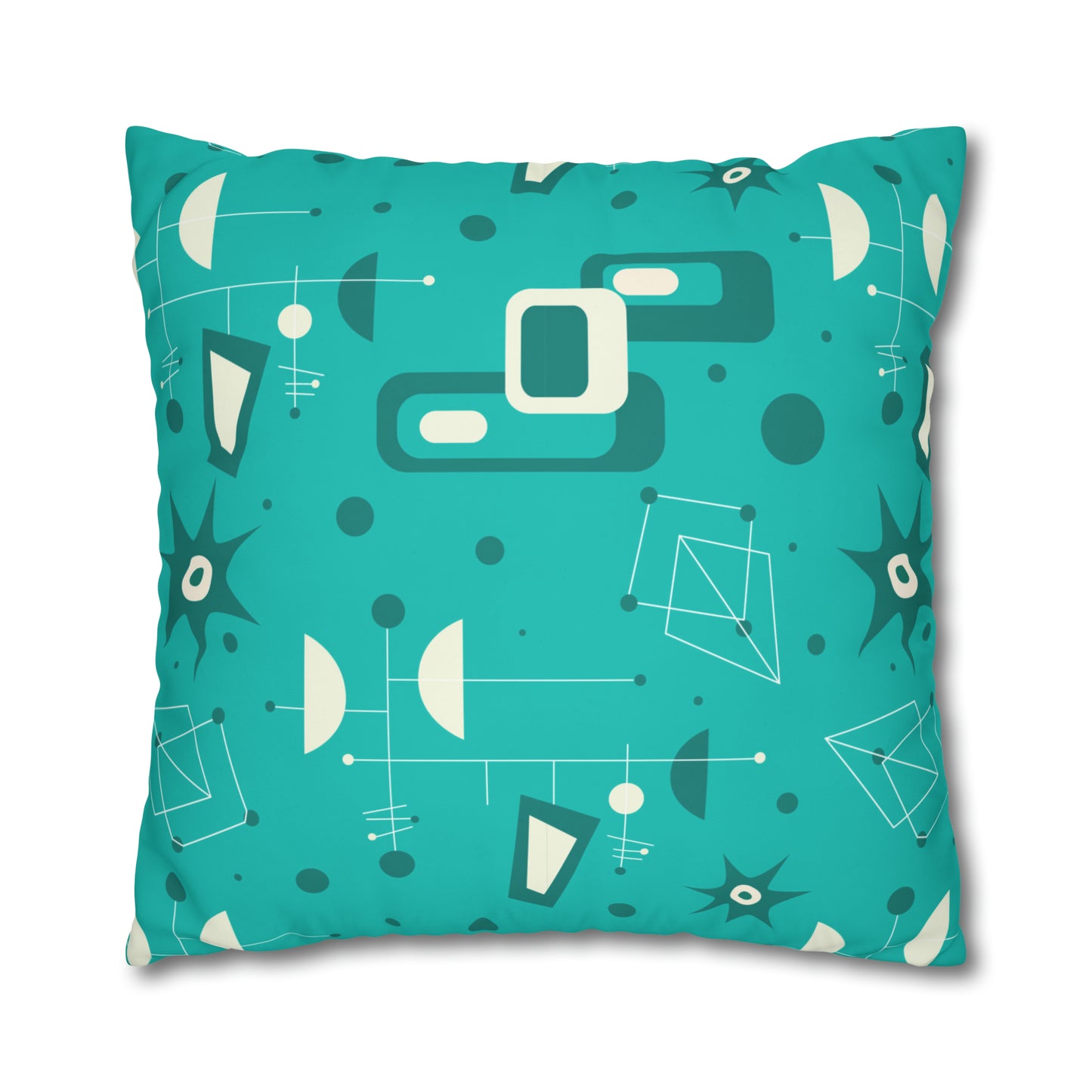 Triple Kitties Midcentury Modern Aqua Children Nursery Playroom Square Poly Canvas Pillow Cover