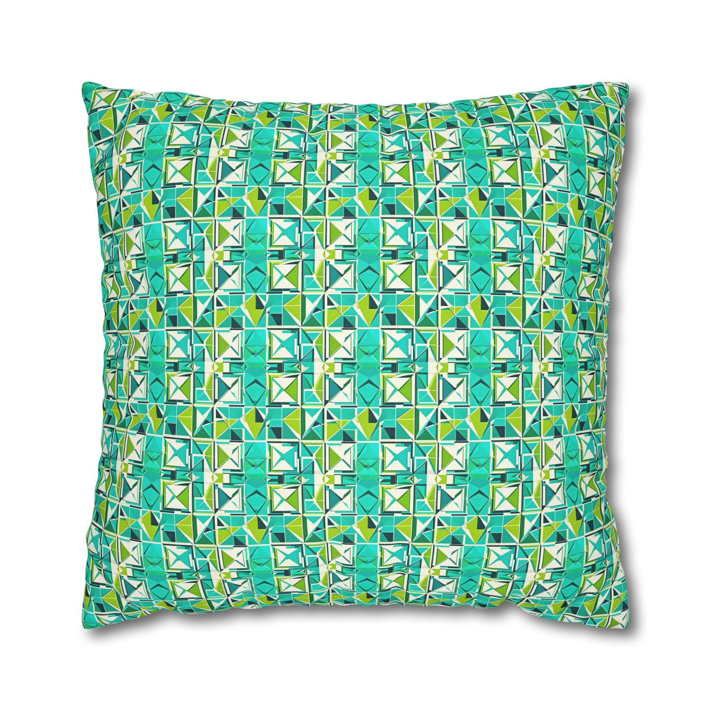 Cancun Vacation Midcentury Modern Tile Coastal Turquoise and Green Geometric Pattern Spun Polyester Pillow Cover