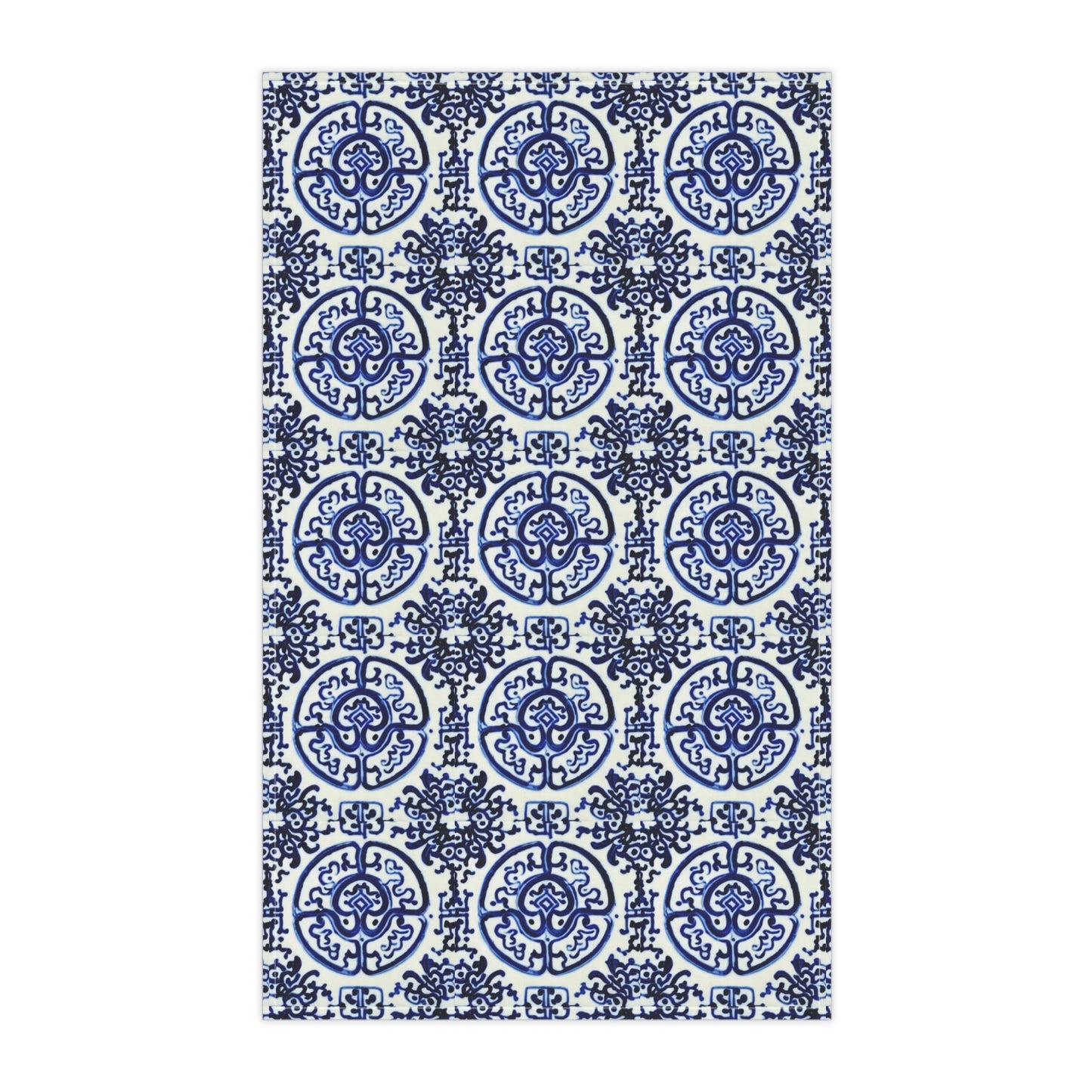 Chinese Symbol Decorative Pattern Ming Dynasty Blue and White Decorative Kitchen Tea Towel/Bar Towel