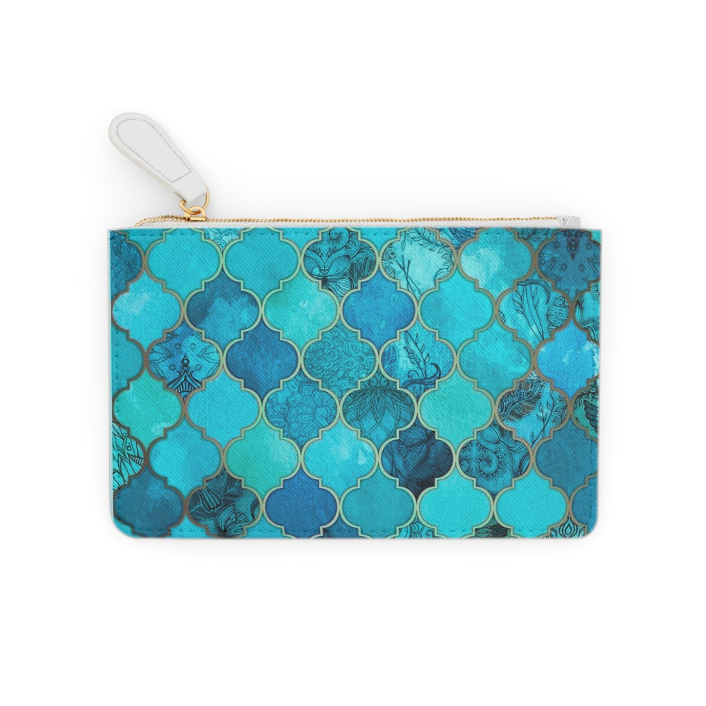 Teal and Turquoise Arabesque Tile Marrakech Moroccan Coin Purse Lipstick Mini Pouch Clutch Bag
