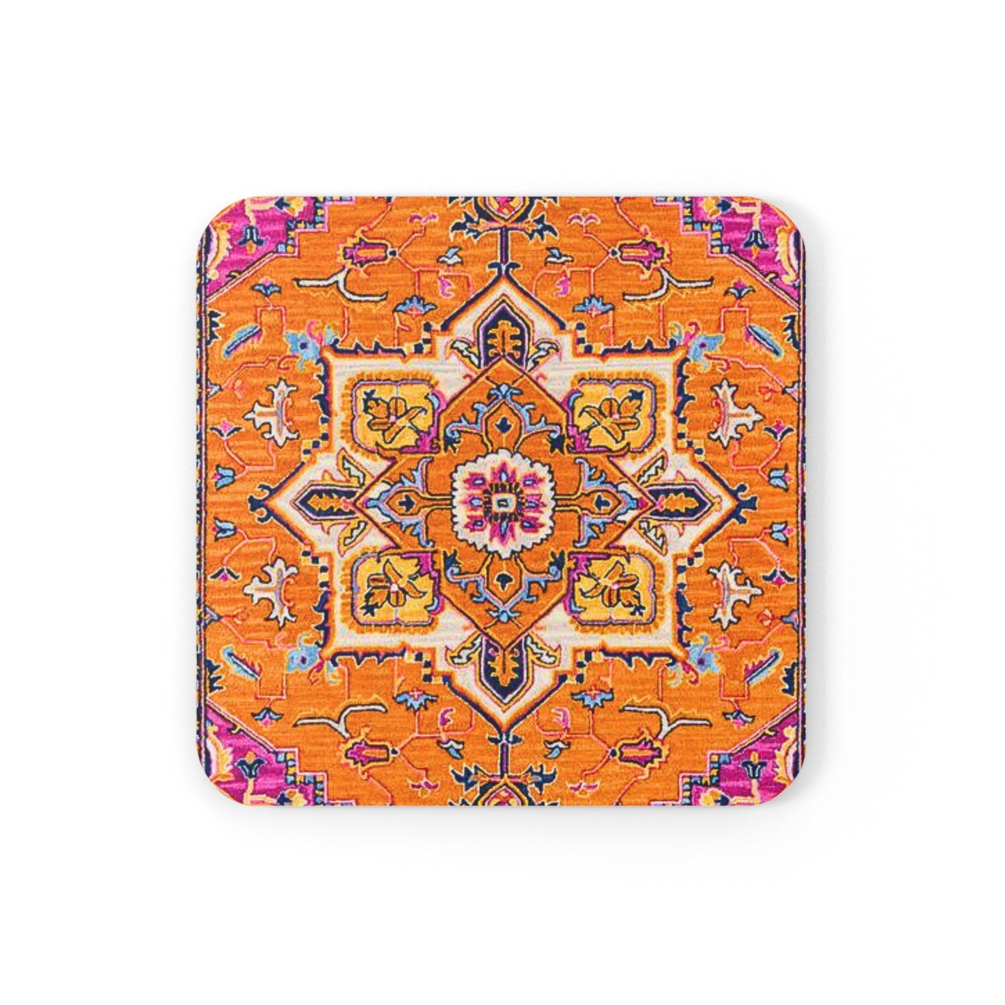 Berber Tribal Nomad Orange Pink Pattern Bohemian Cocktail Party Entertaining Decorative Corkwood Coaster Set