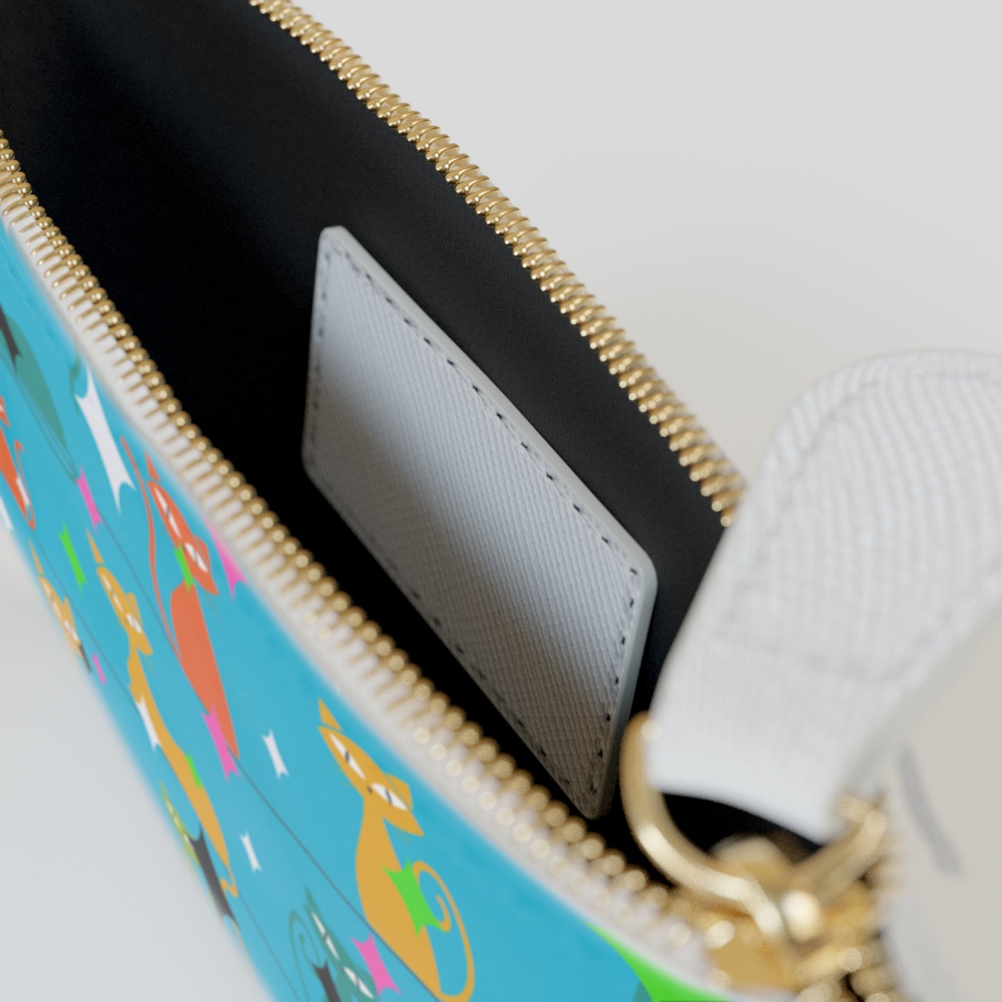 Atomic Kitty Midcentury Modern Cat Pattern Coin Purse Lipstick Mini Pouch Clutch Bag