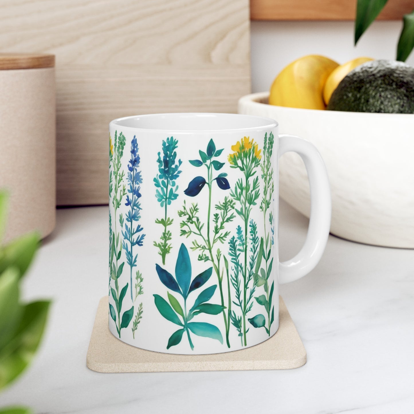 Spring Herbs Coffee Hot Beverage Ceramic Mug, 11oz