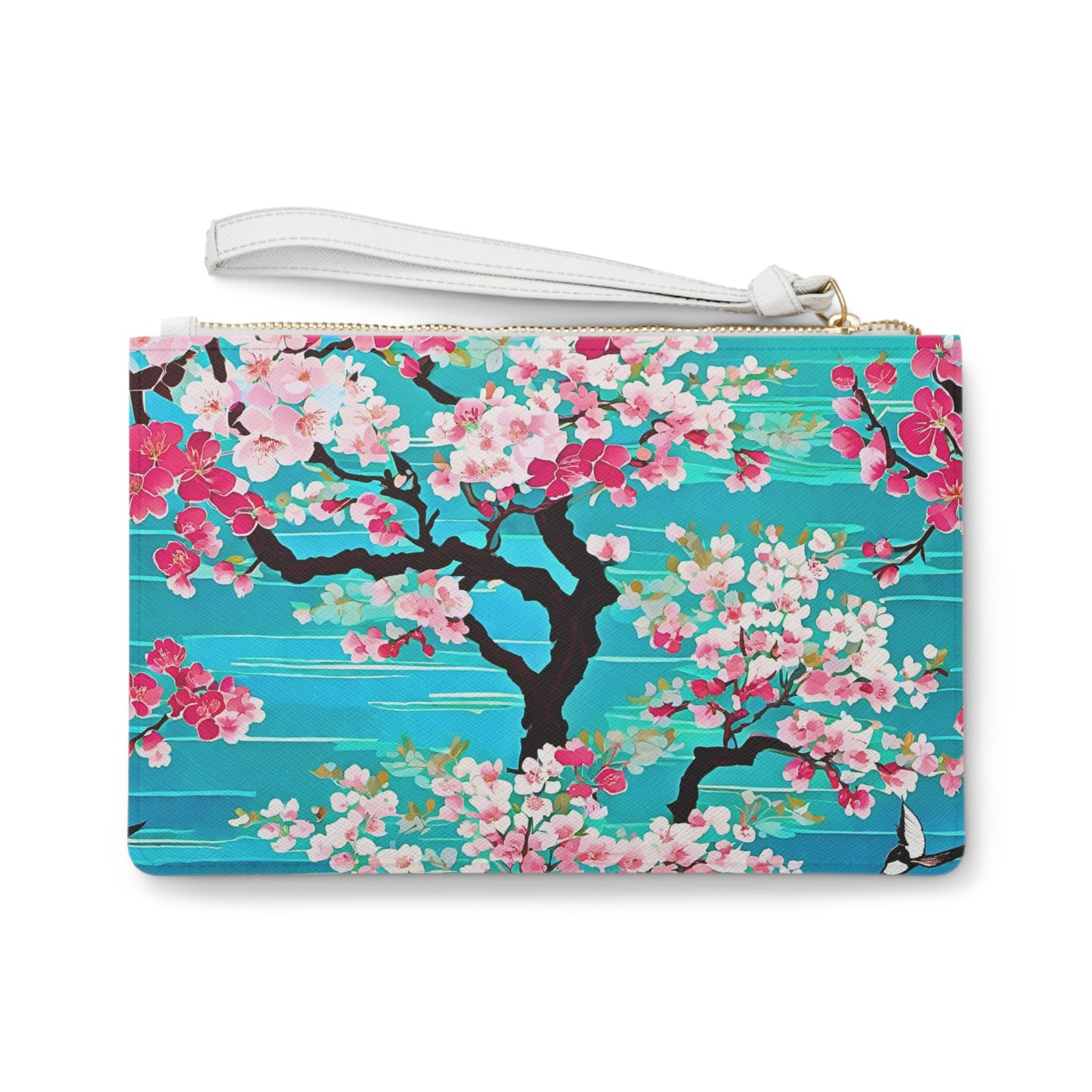 Turquoise Cherry Blossoms Japanese Kyoto Floral Fashion Errands Evening Pouch Clutch Bag