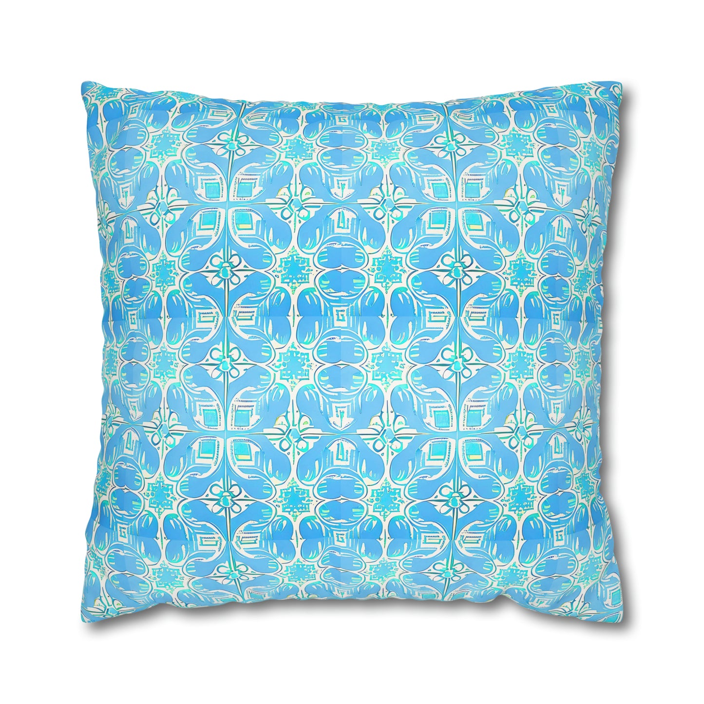 Greek Villa Tile Pattern Travel Island Turquoise Decorative Spun Polyester Pillowcase