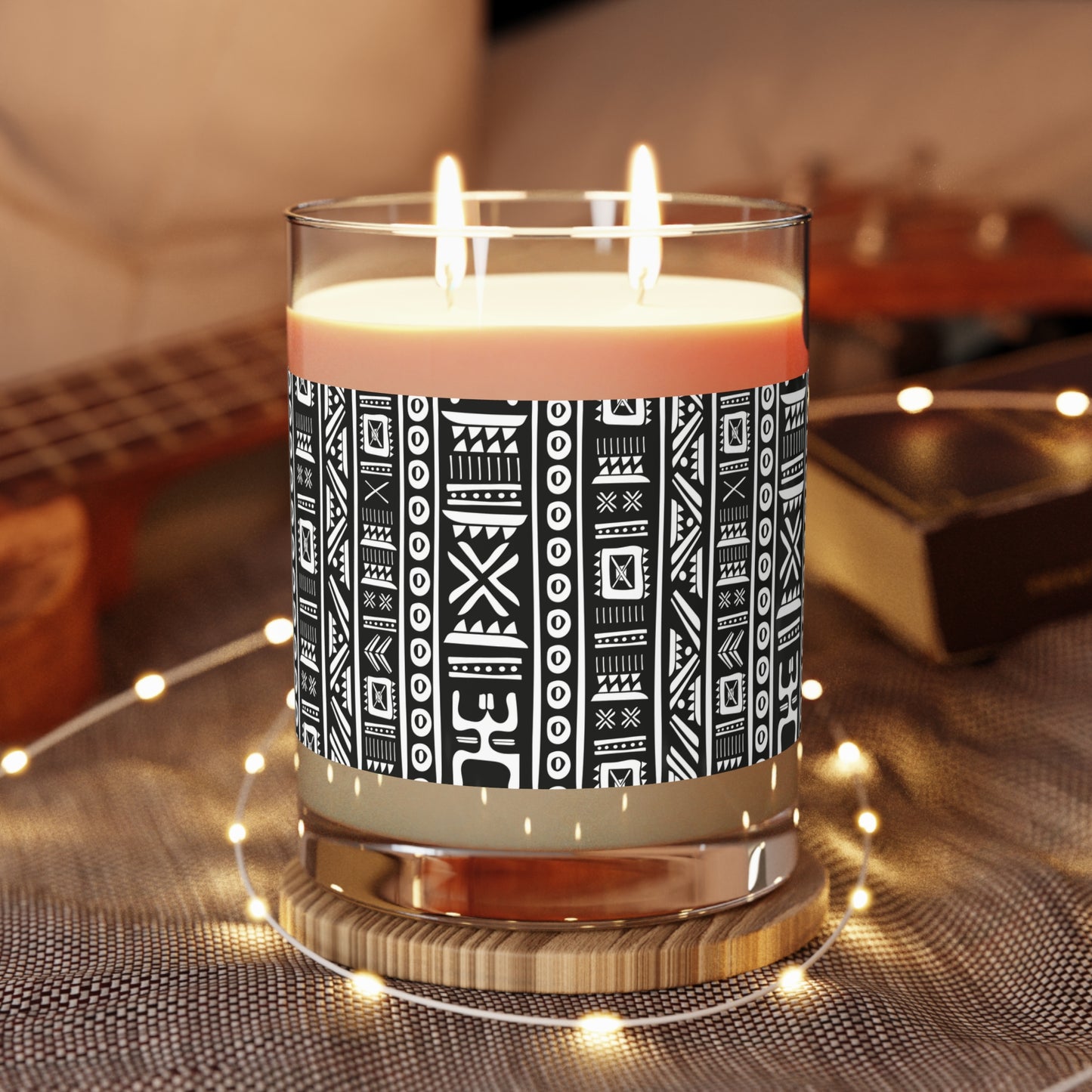 Tribal Vibrations Black and White Pattern Aromatherapy Essential Oils Natural Scented Candle - Full Glass, 11oz