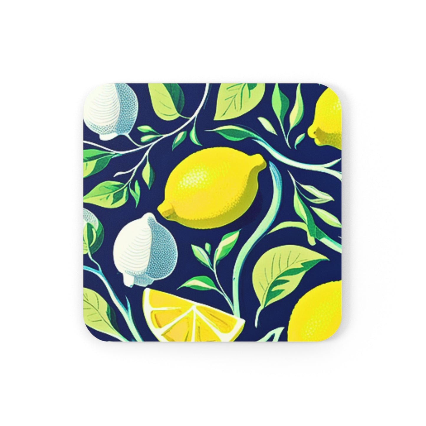 Italian Lemon Zest Botanical Illustration Pattern Cocktail Party Beverage Entertaining Corkwood Coaster Set