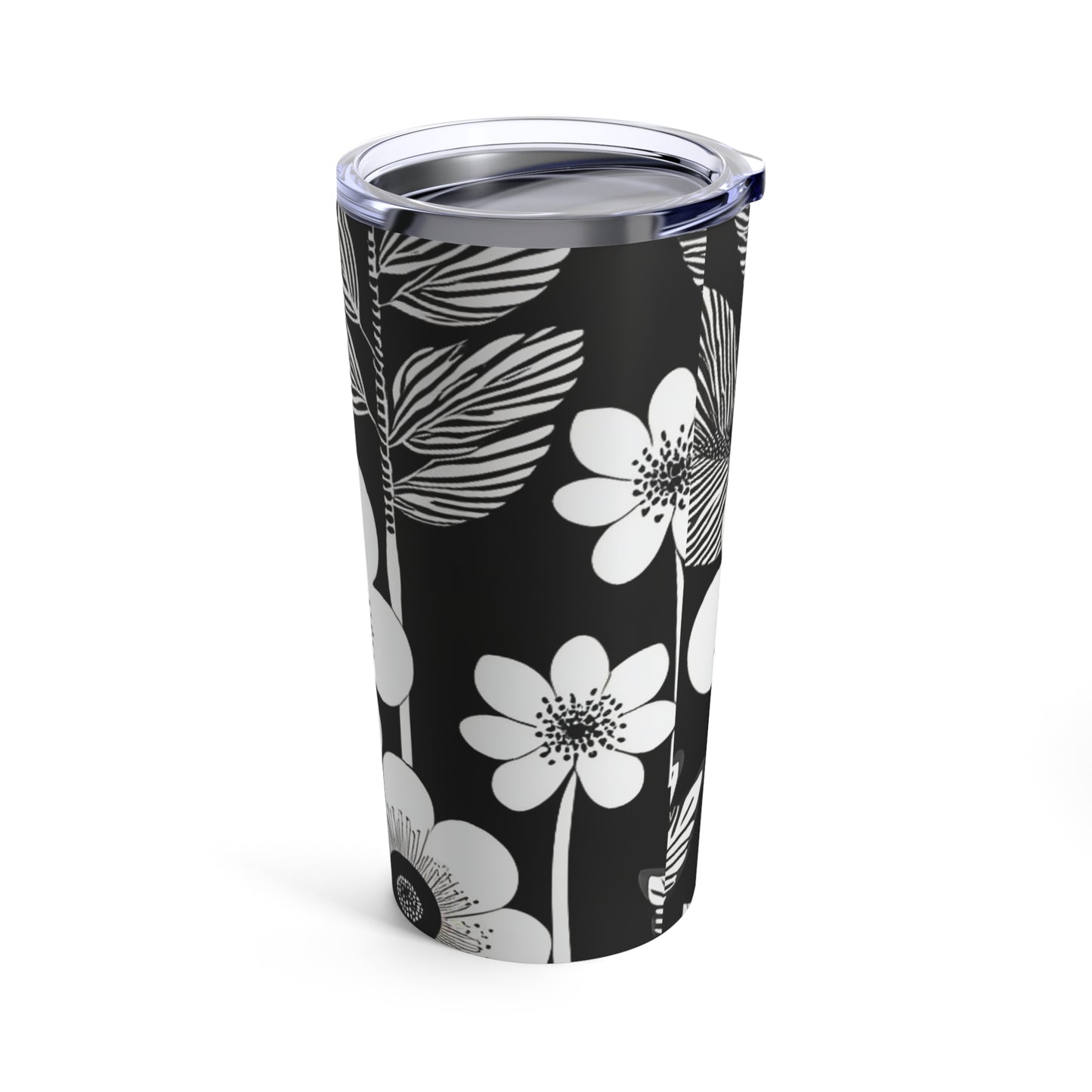 Black and White Poppies Mod Pop Art 1960s Decorative Hot Cold Beverage Travel Tumbler 20oz