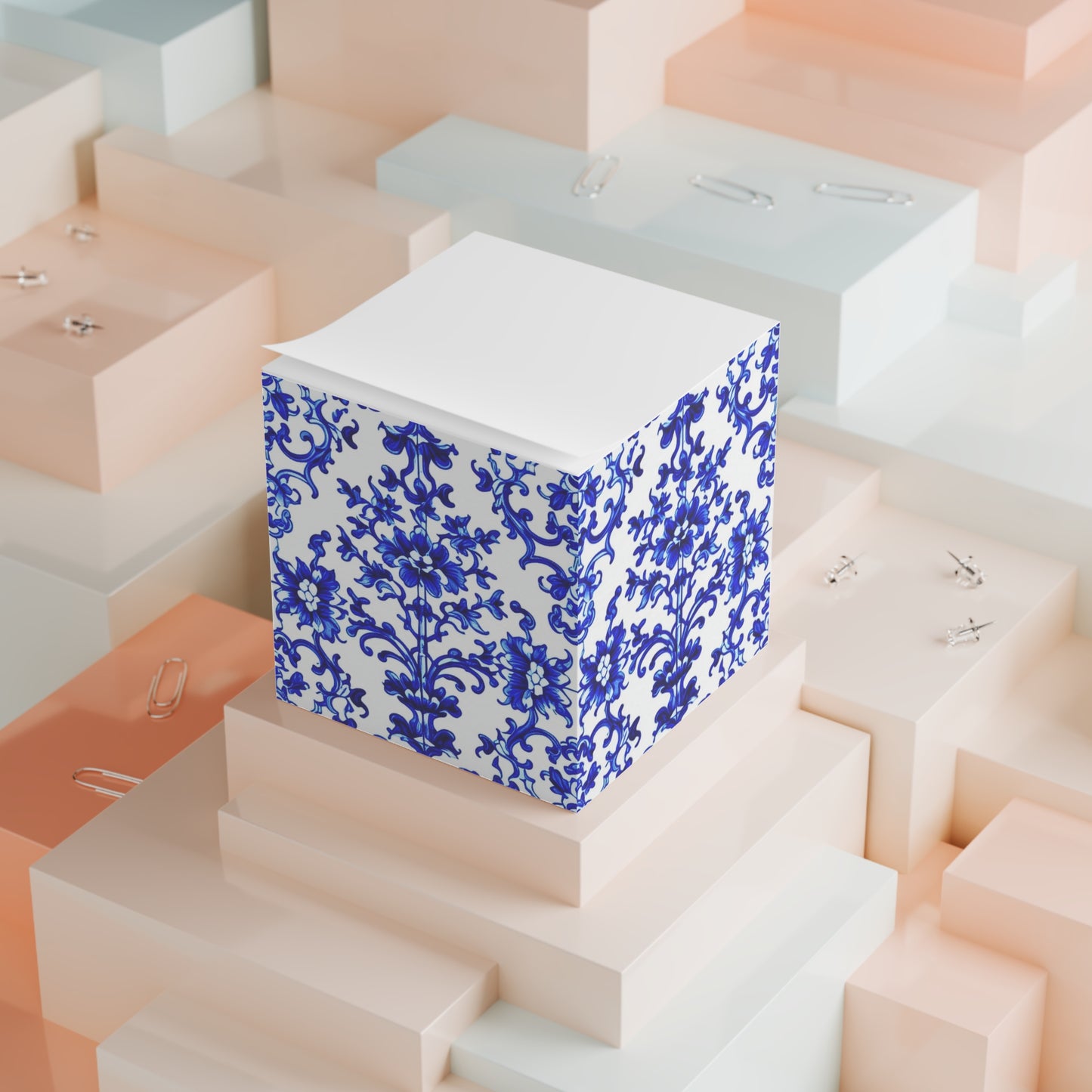 Portuguese Blue and White Tile Pattern Paper Note Cube