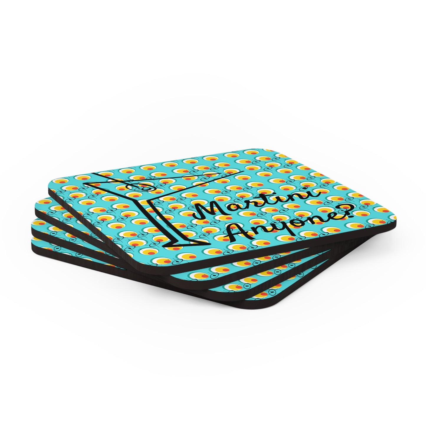 Martini Anyone? Midcentury Modern Cocktail Glass Party Entertaining Decorative Corkwood Coaster Set